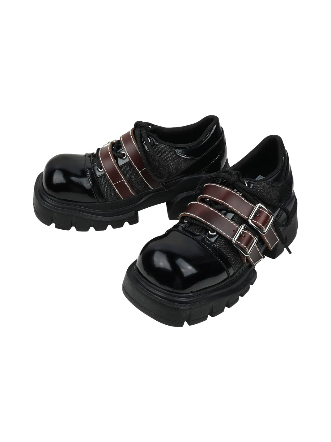 Double-Buckle Square-Toe Platform Lace-Up Shoes - view 5