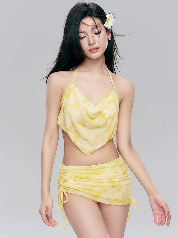 Yellow Tie Dye Halter Set