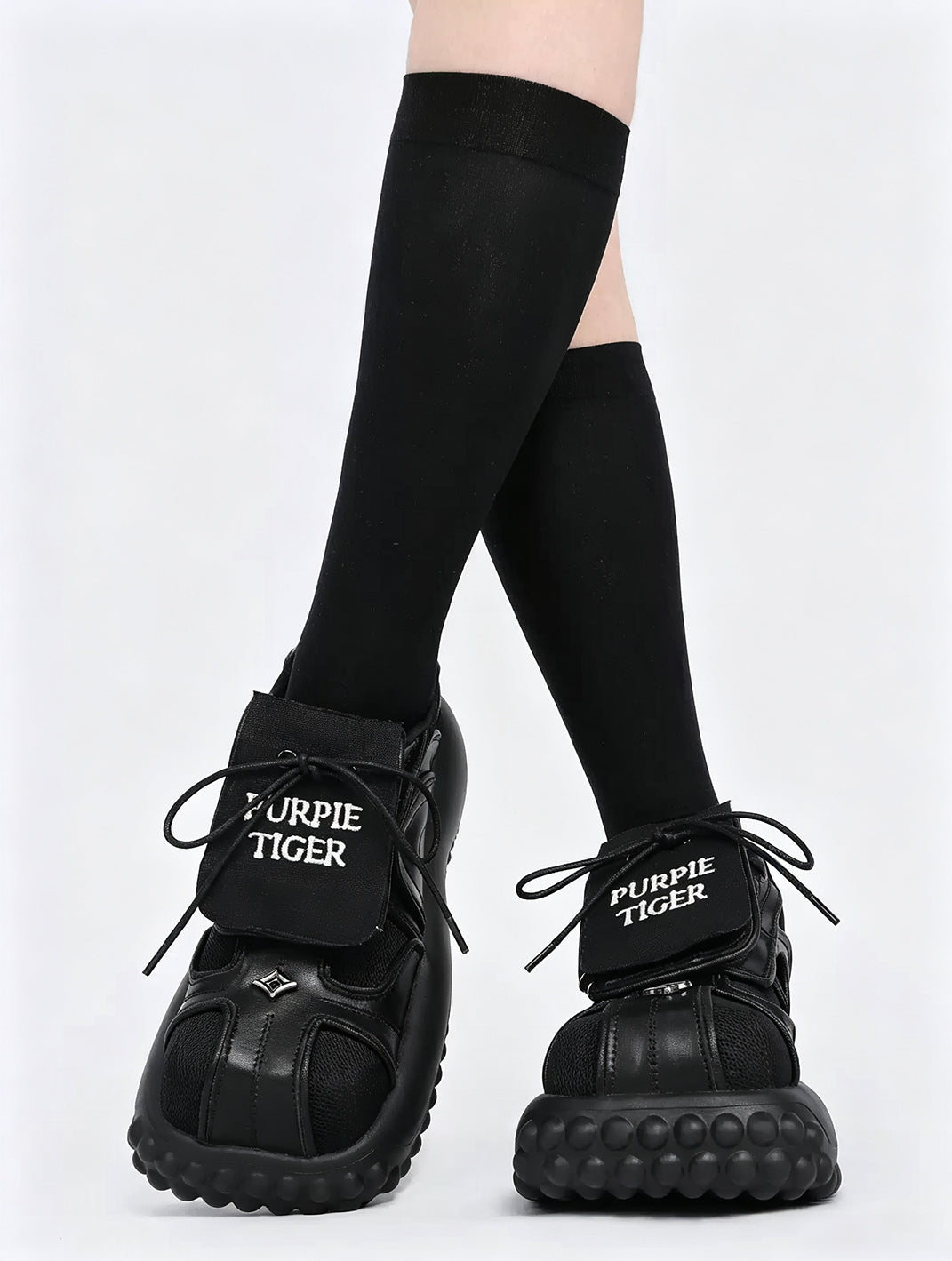 Foldover-Tongue Black Chunky Platform Sneakers - view 4