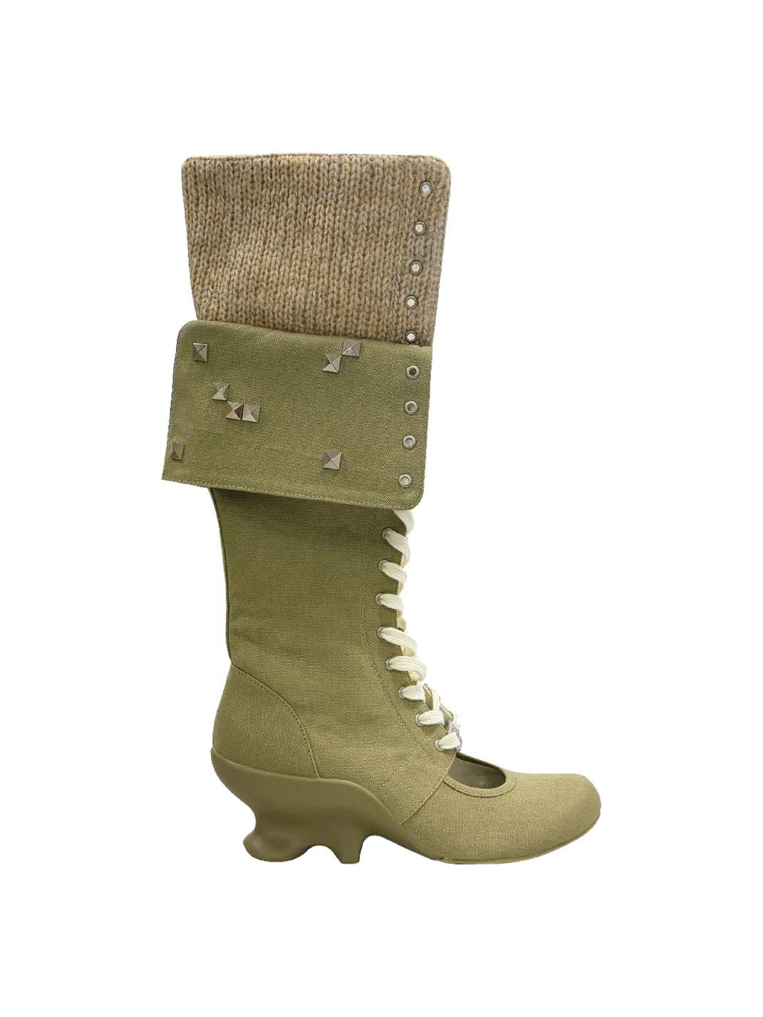 Layered Foldover Lace-Up Wedge Knee Boots - view 4