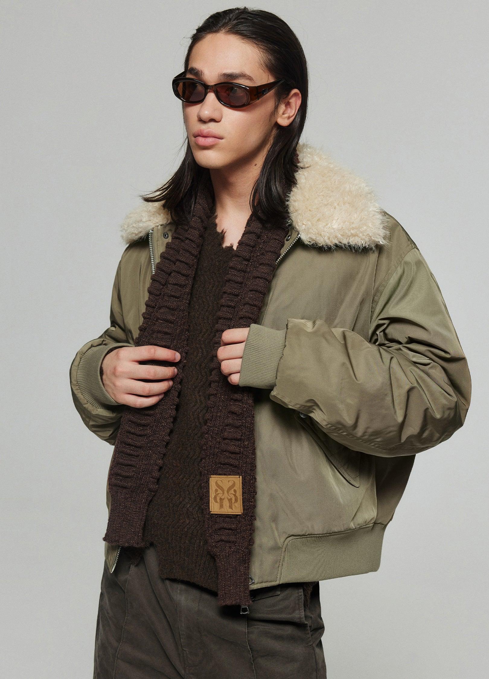 Classic Aviator Bomber Jacket with Fur Lapel - chiclara