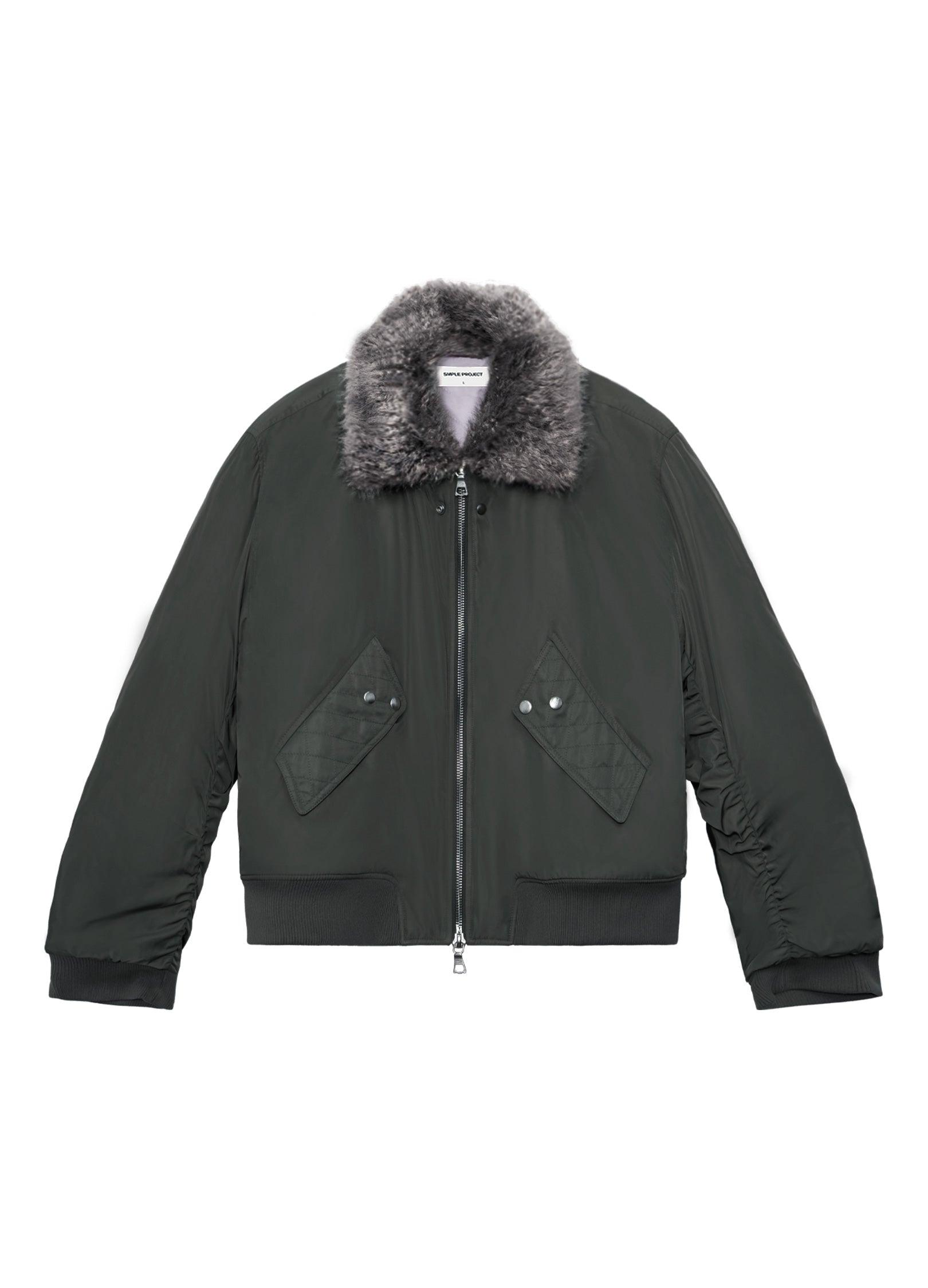 Classic Aviator Bomber Jacket with Fur Lapel - chiclara