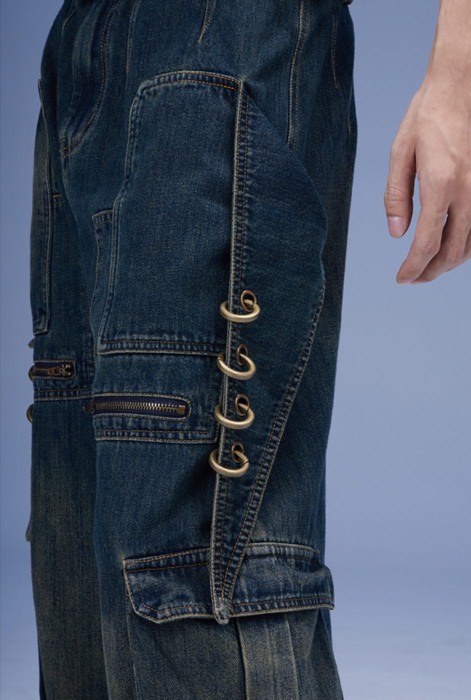 Strap Cargo Wide Jeans