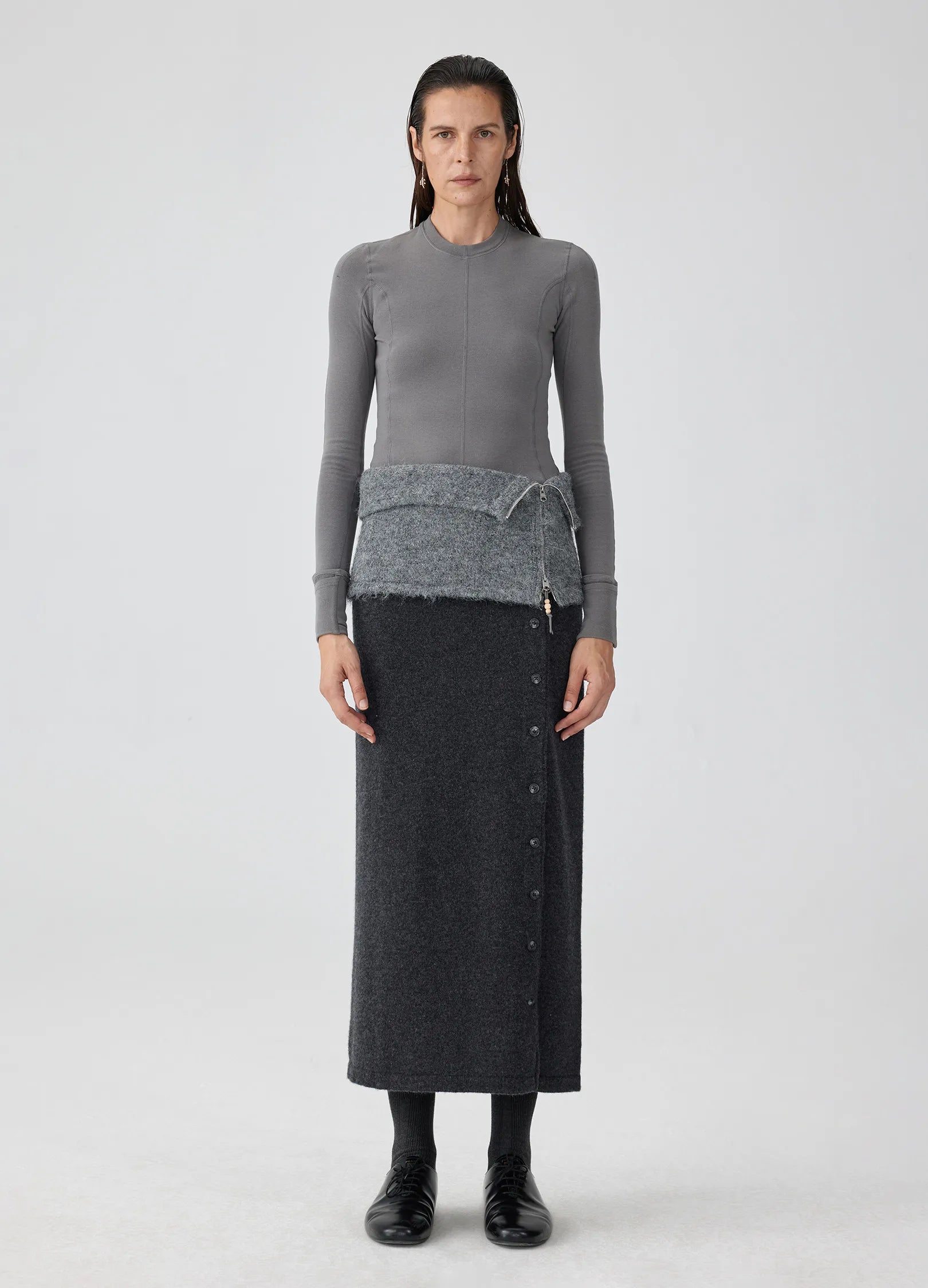 Wool Wrap Button Down Skirt