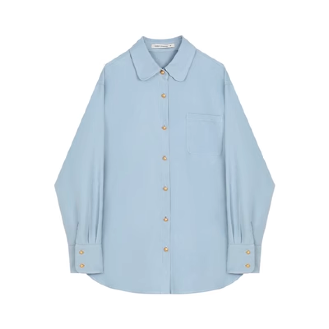 Light Blue Gold Button Shirt - chiclara