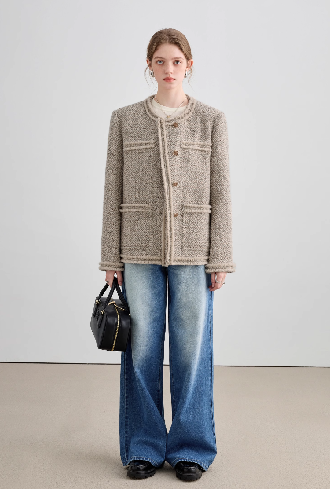 Loose Silhouette Wool Tweed Jacket - chiclara