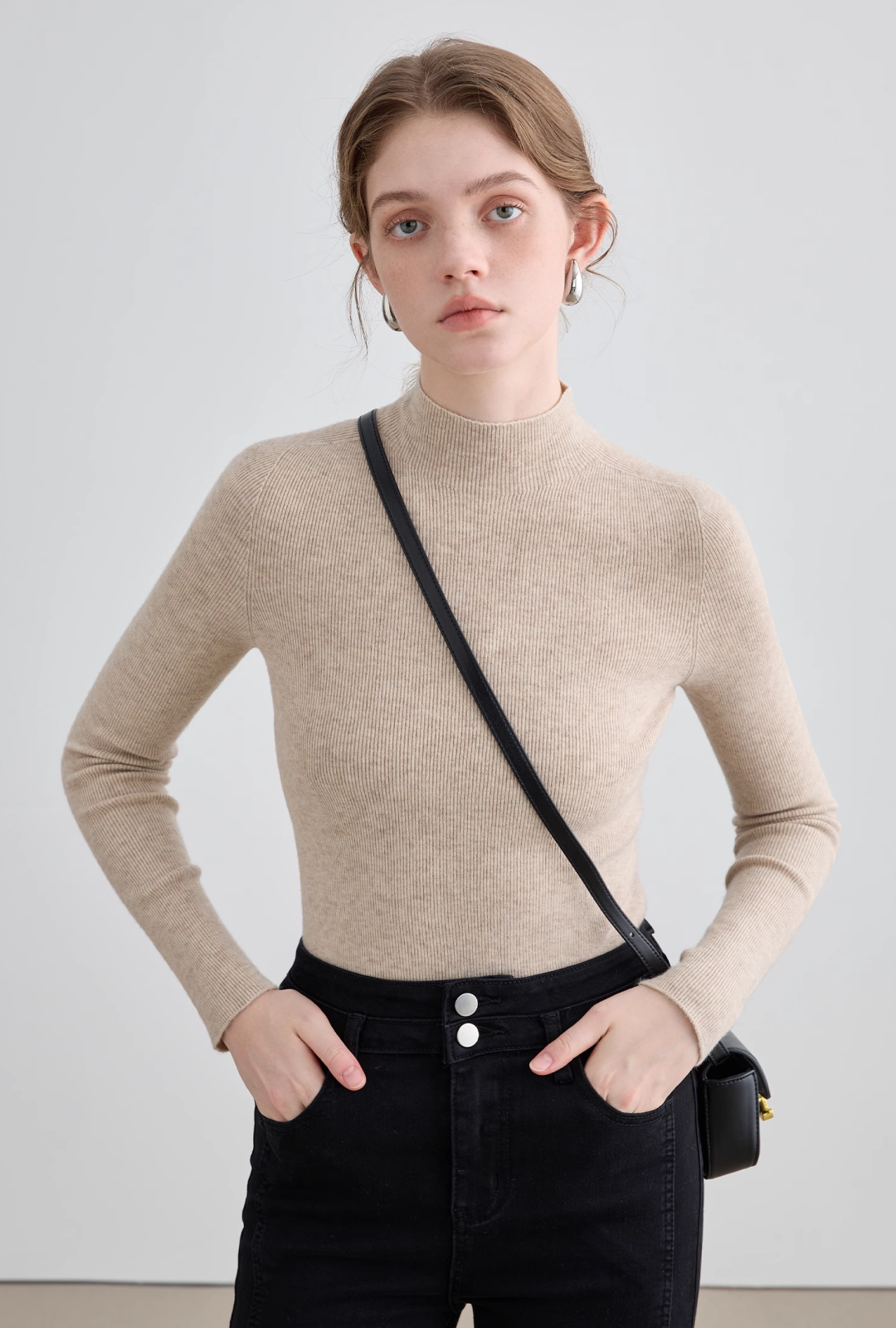 Wool Mock Neck Knit Top - chiclara