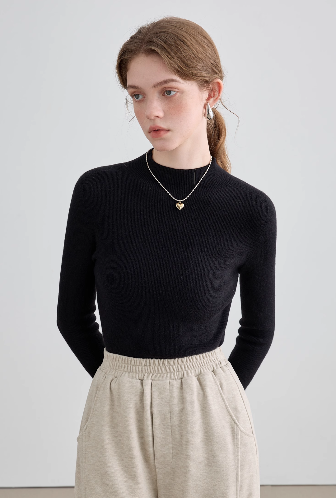 Wool Mock Neck Knit Top - chiclara