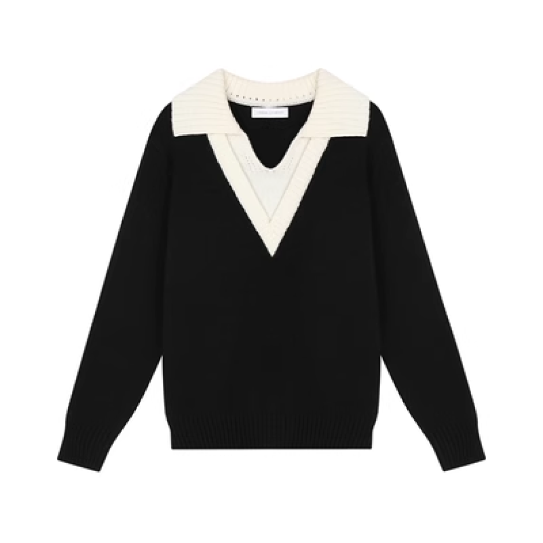 V-Neck Two Piece Wool Sweater - chiclara