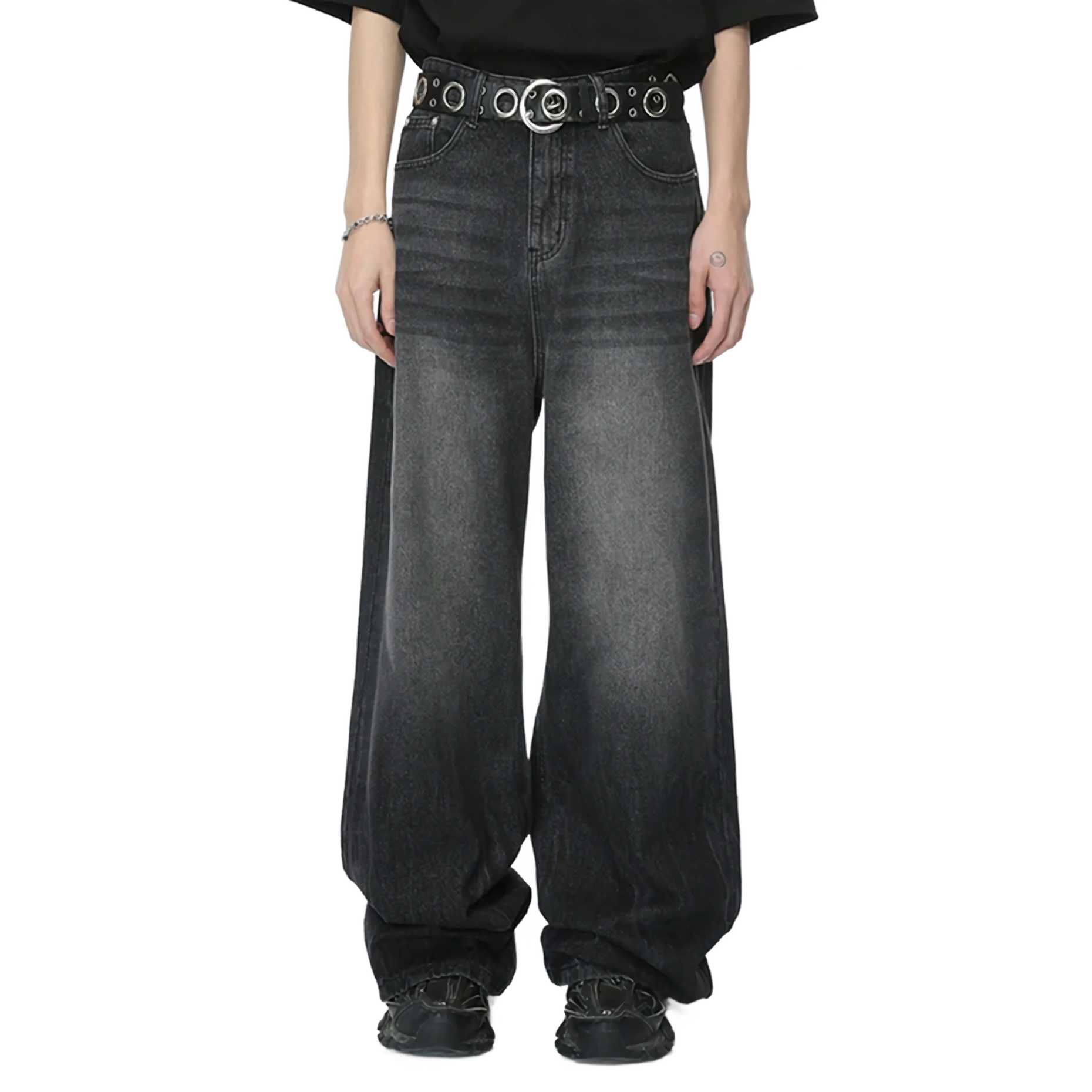 Jeans de caída de luta ancha de carbón de carbón