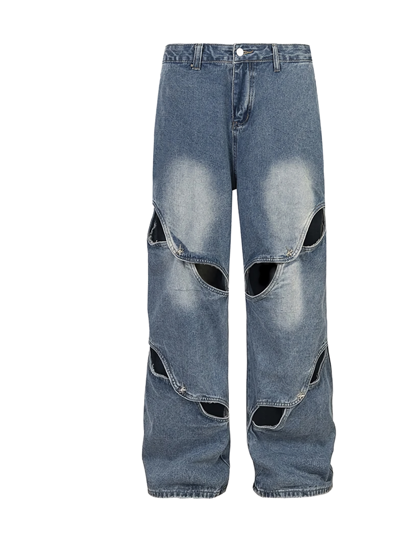 Blau ausgeschnittene, verzweifelte Weitbein-Jeans