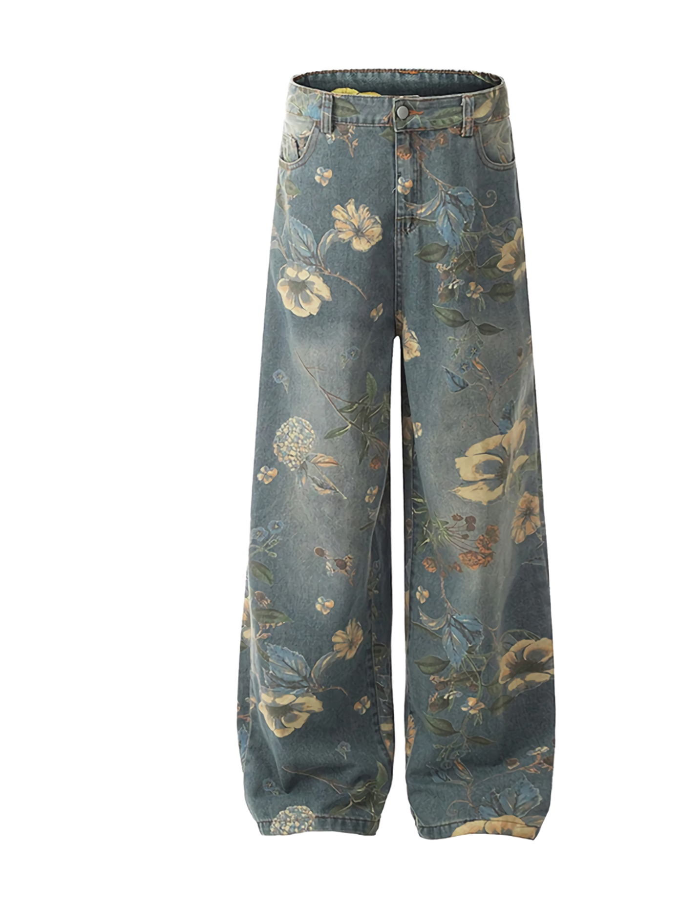 Floral Print Wide-Leg Jeans