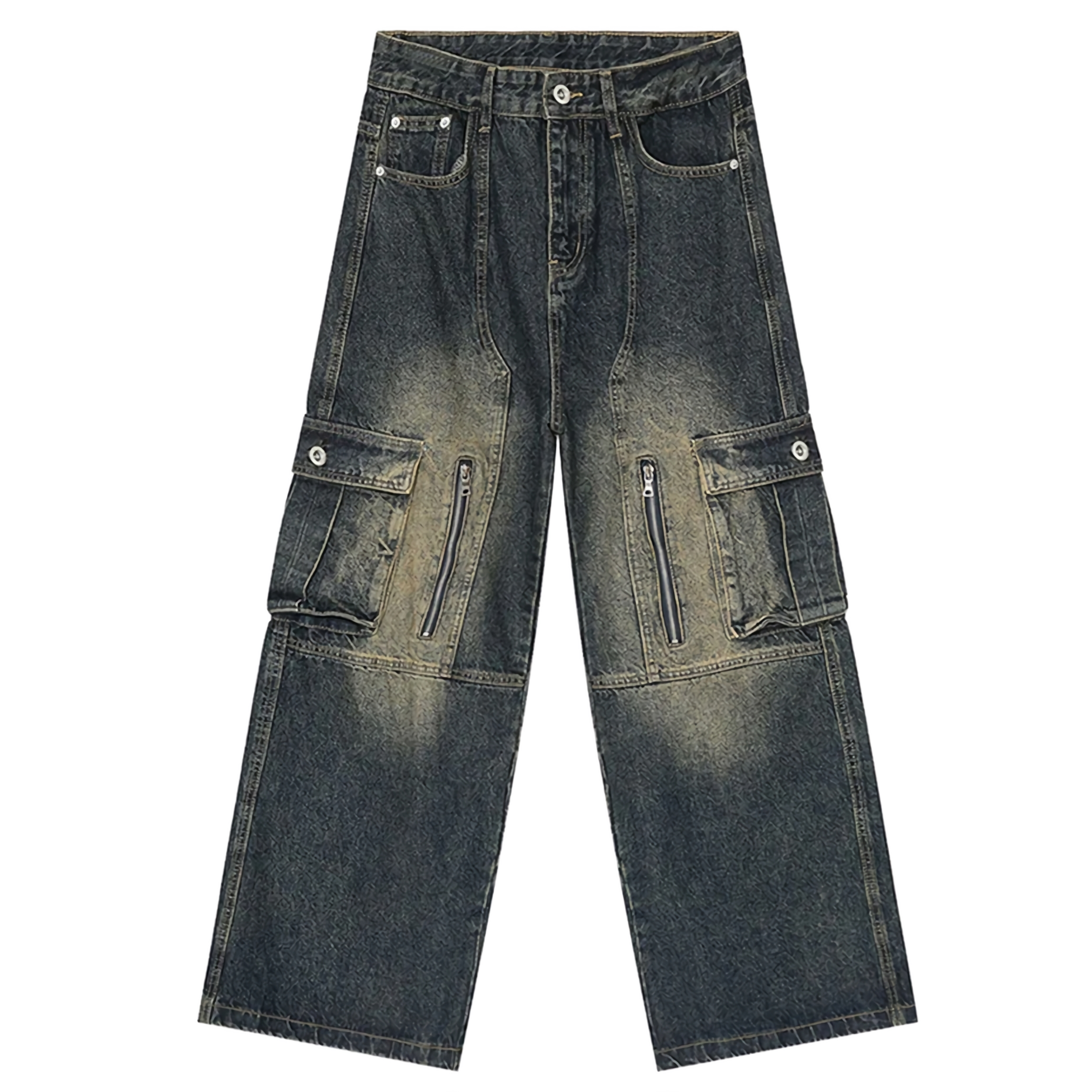 Faded Cargo Wide-Leg Jeans