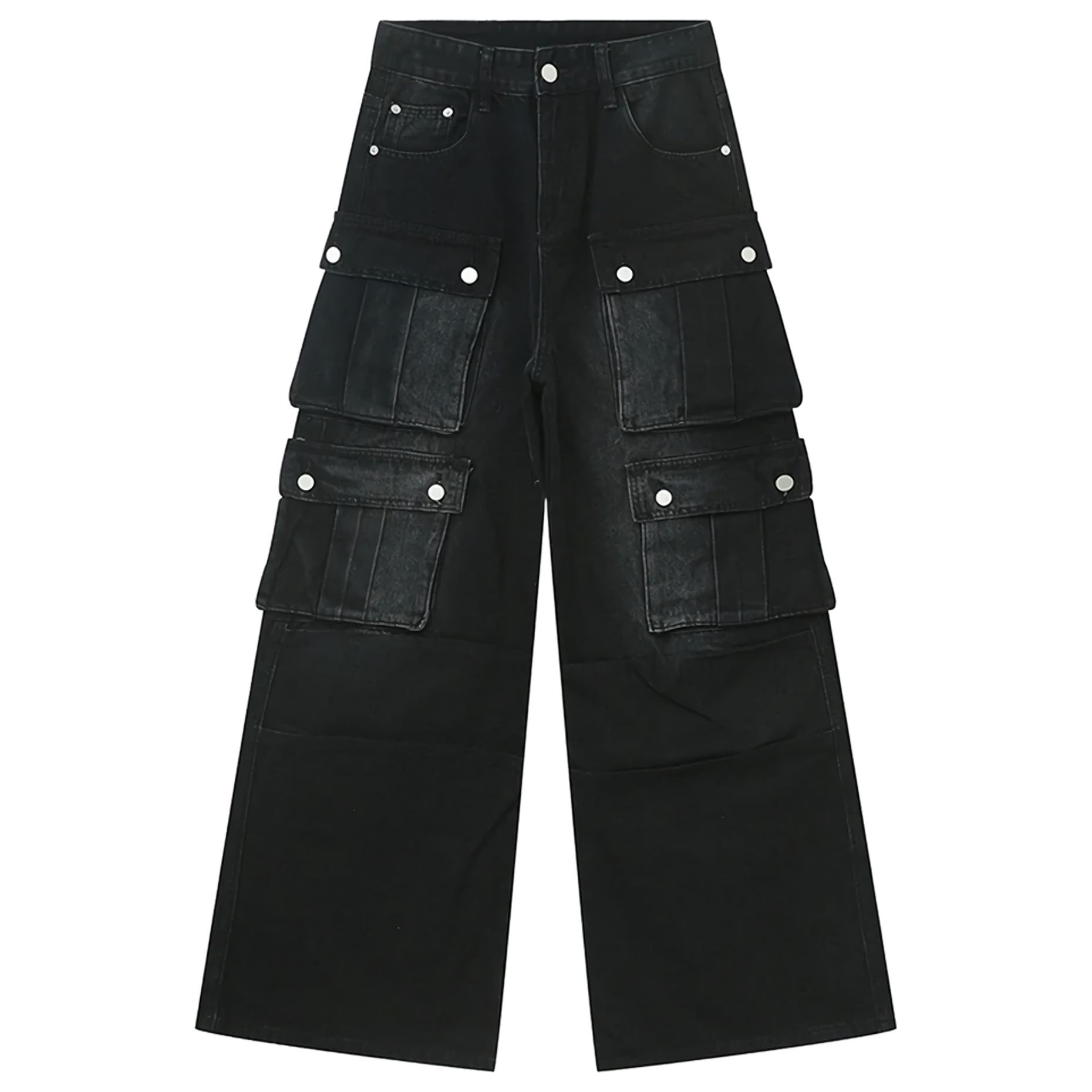 Jeans de carga de bolsillo múltiple negro