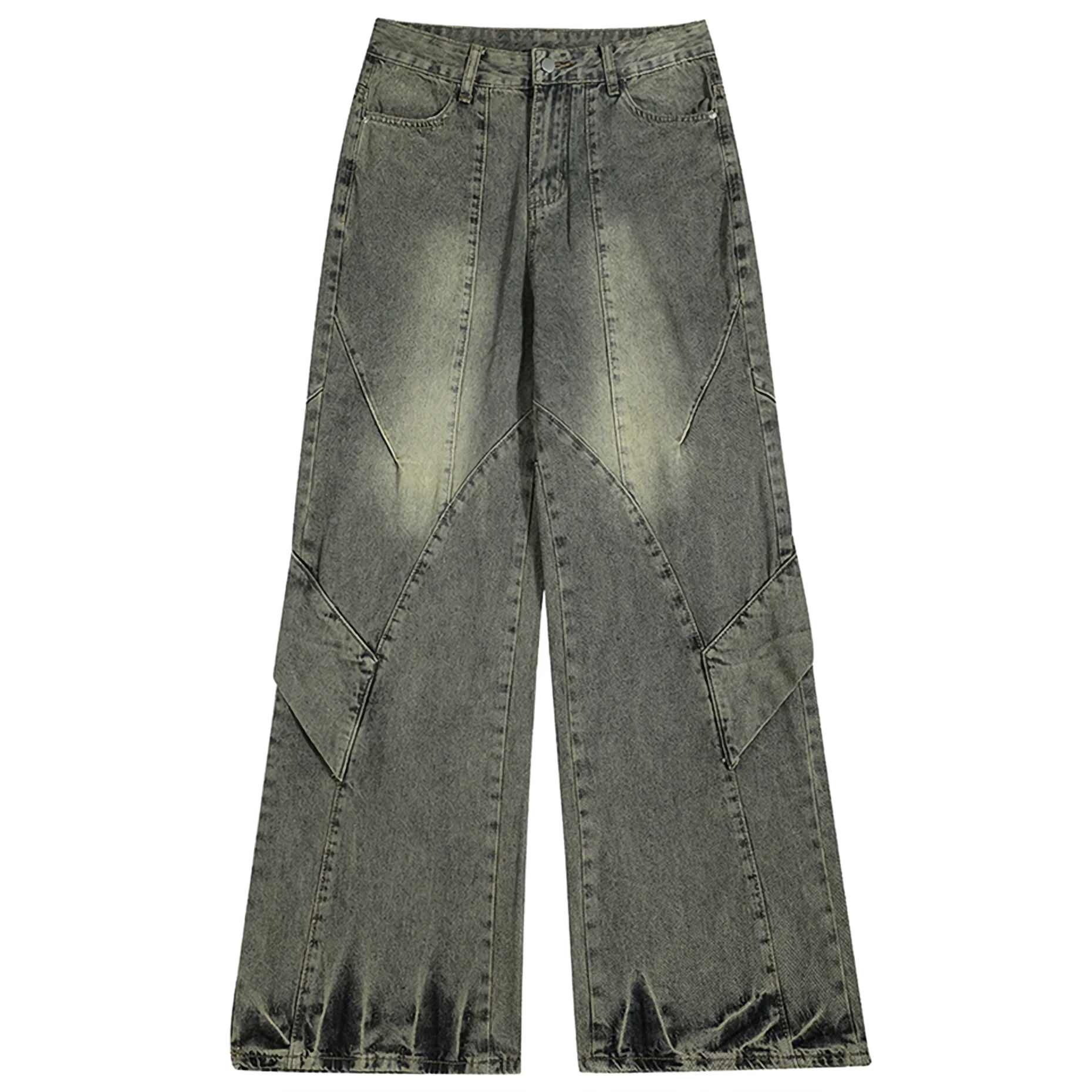 Patchwork geométrico jeans de pierna ancha