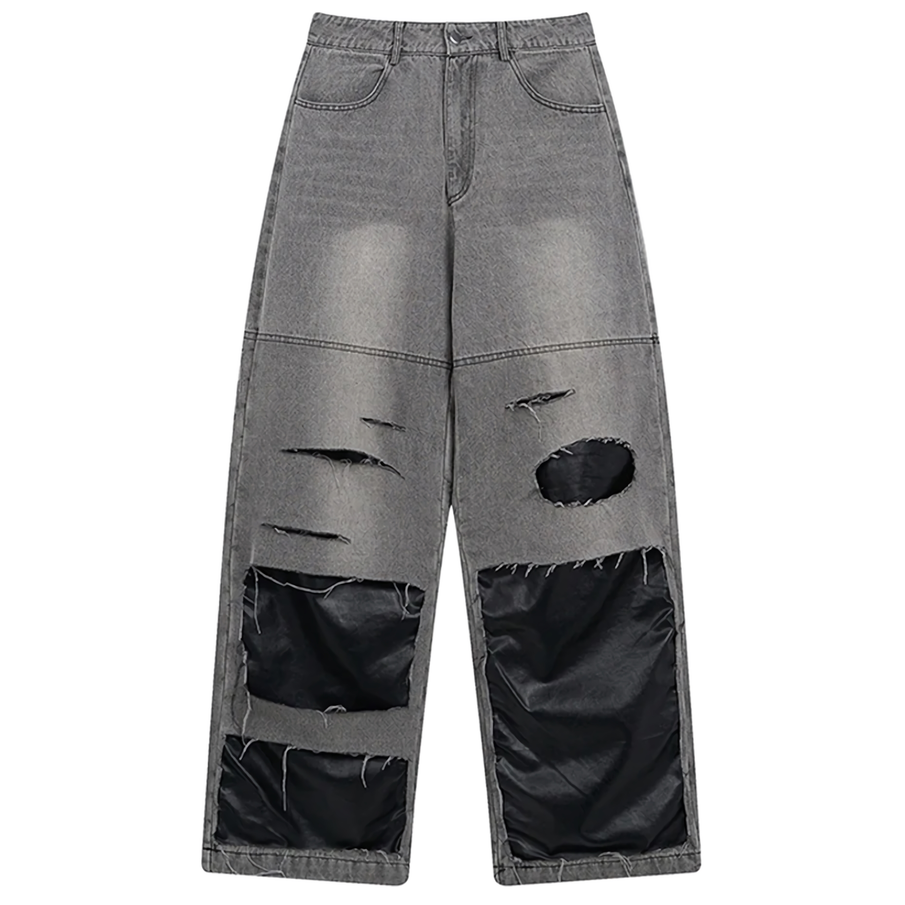 Patchwork grises angustiados jeans de pierna ancha