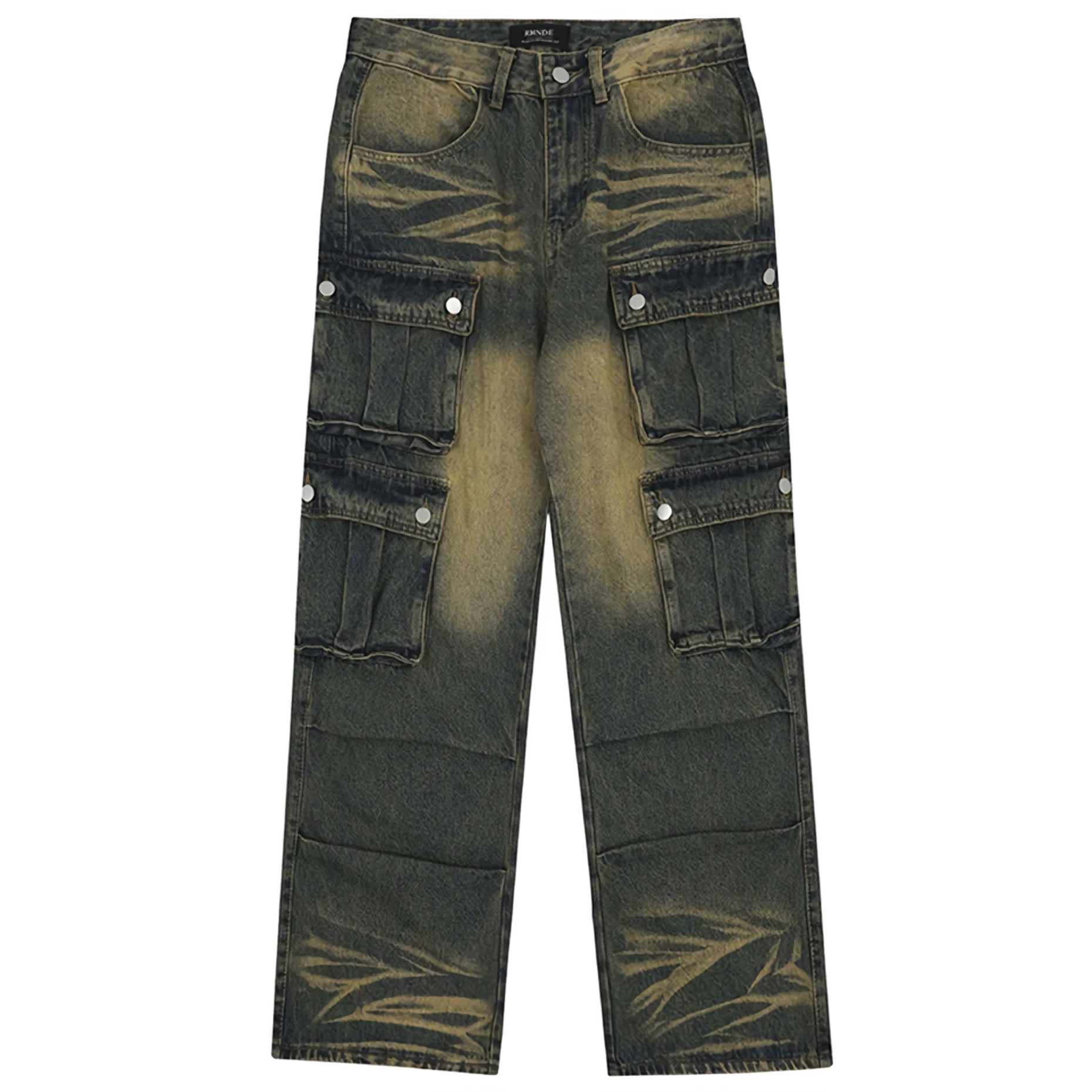 Distressed Cargo Denim Wide-leg Jeans