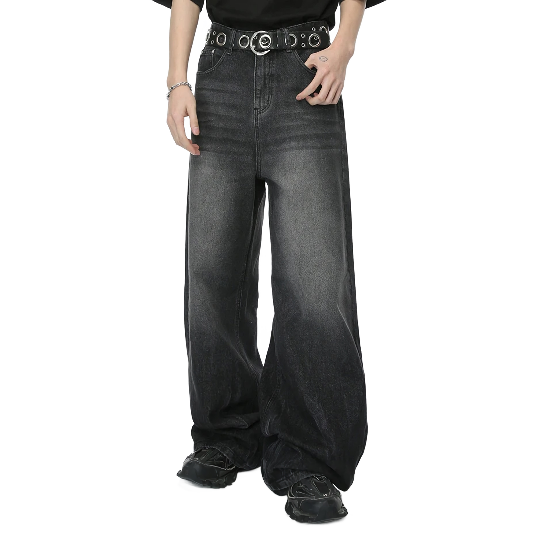 Charcoal Fade Wide-Leg Jeans
