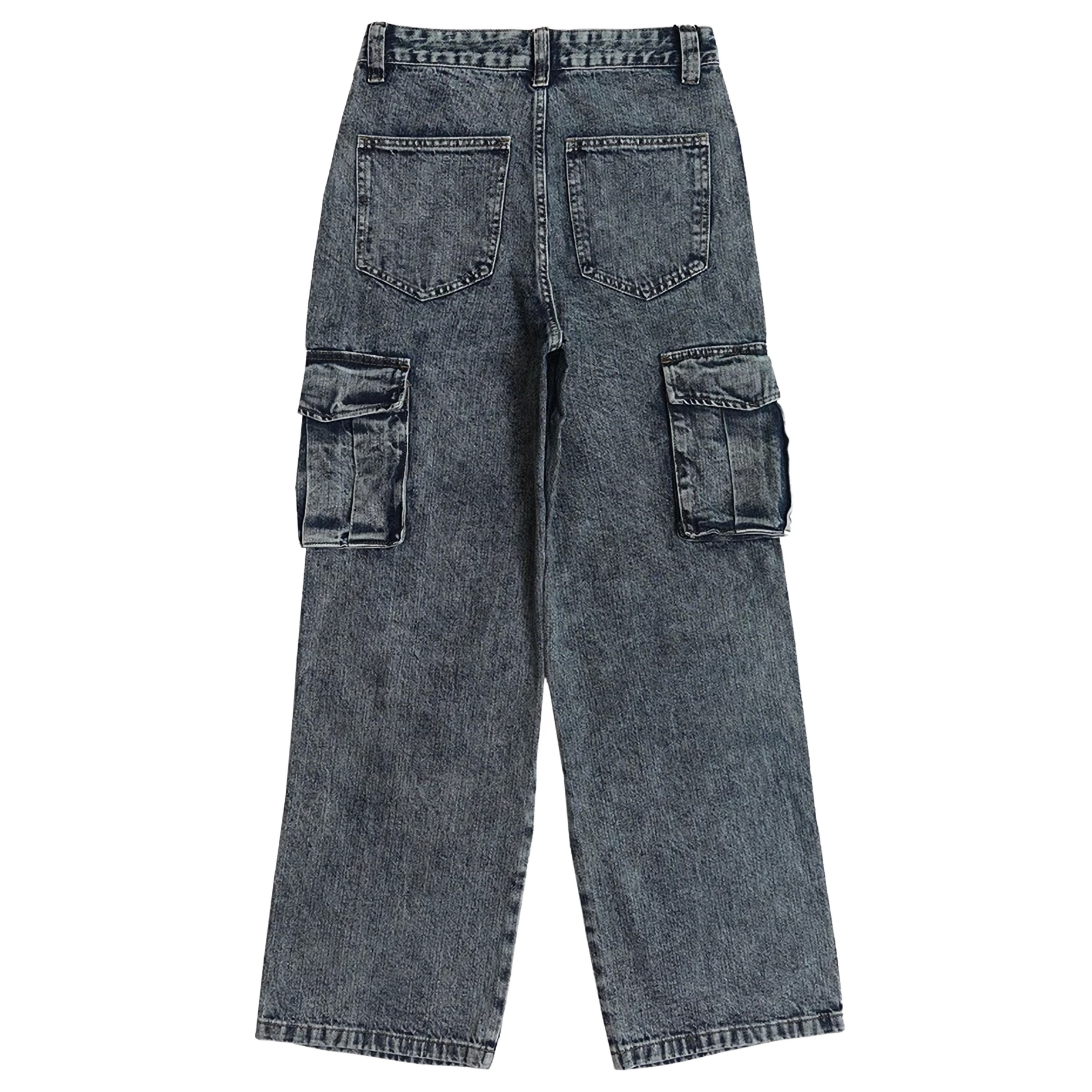 Vintage Wash Wide-Leg Cargo Denim Jeans