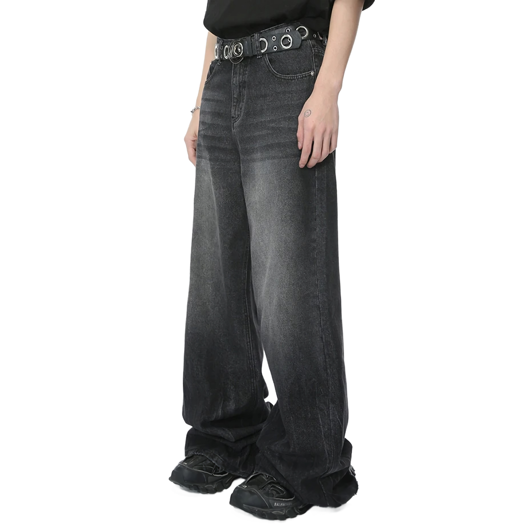 Charcoal Fade Wide-Leg Jeans