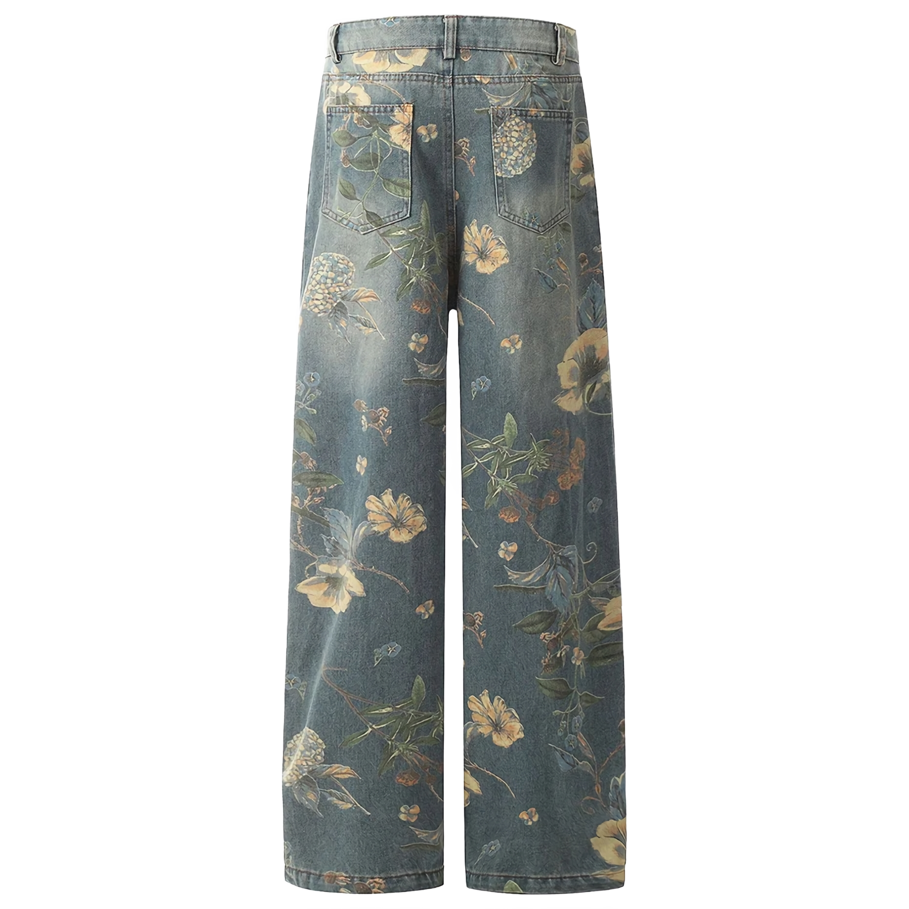 Floral Print Wide-Leg Jeans