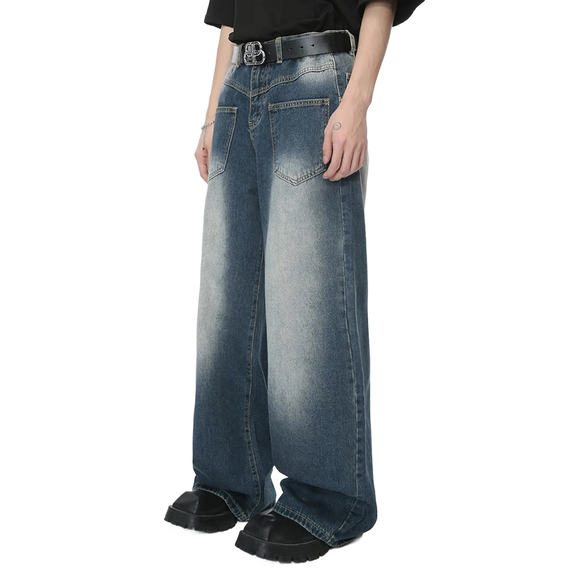 Reverse Pocket Vintage Faded Straight-Leg Jeans