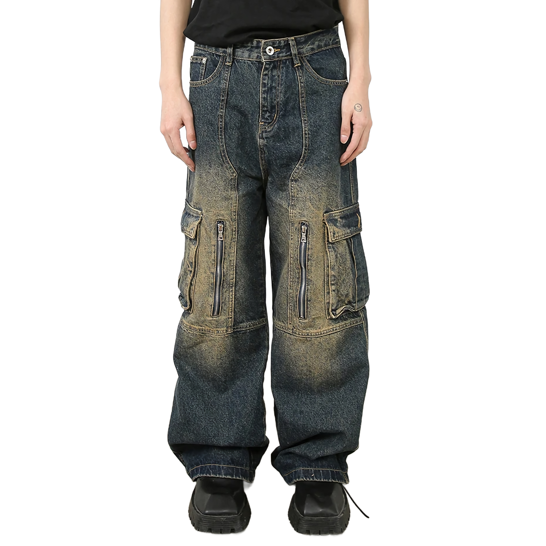 Faded Cargo Wide-Leg Jeans