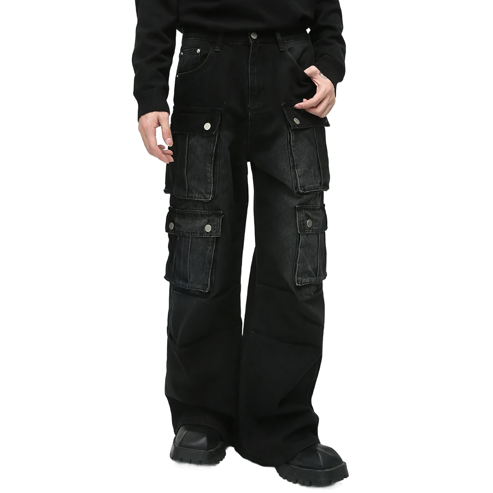 Men's Wide Leg Cargo Jeans with Multi Pockets main image 1