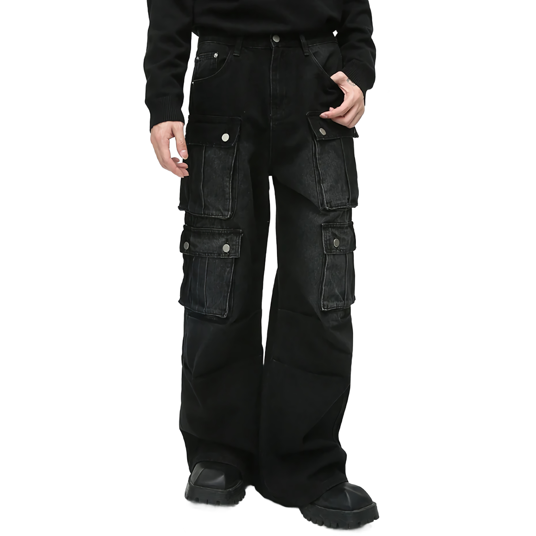 Black Multi-Pocket Cargo Jeans