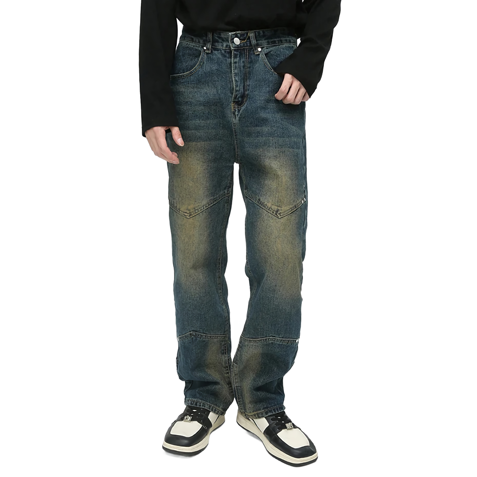 Jeans desteñidos de mezclilla de moto vintage