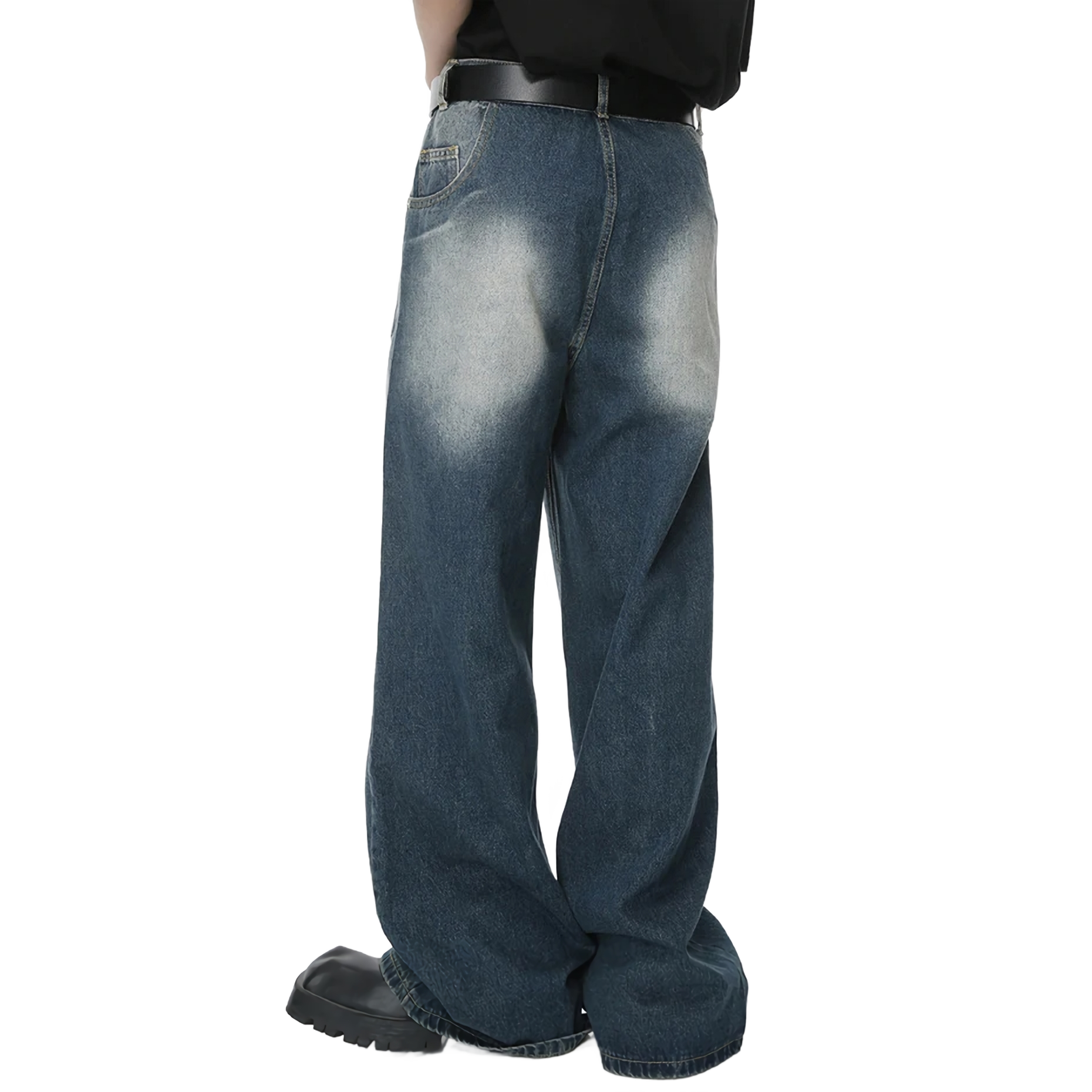 Reverse Pocket Vintage Faded Straight-Leg Jeans