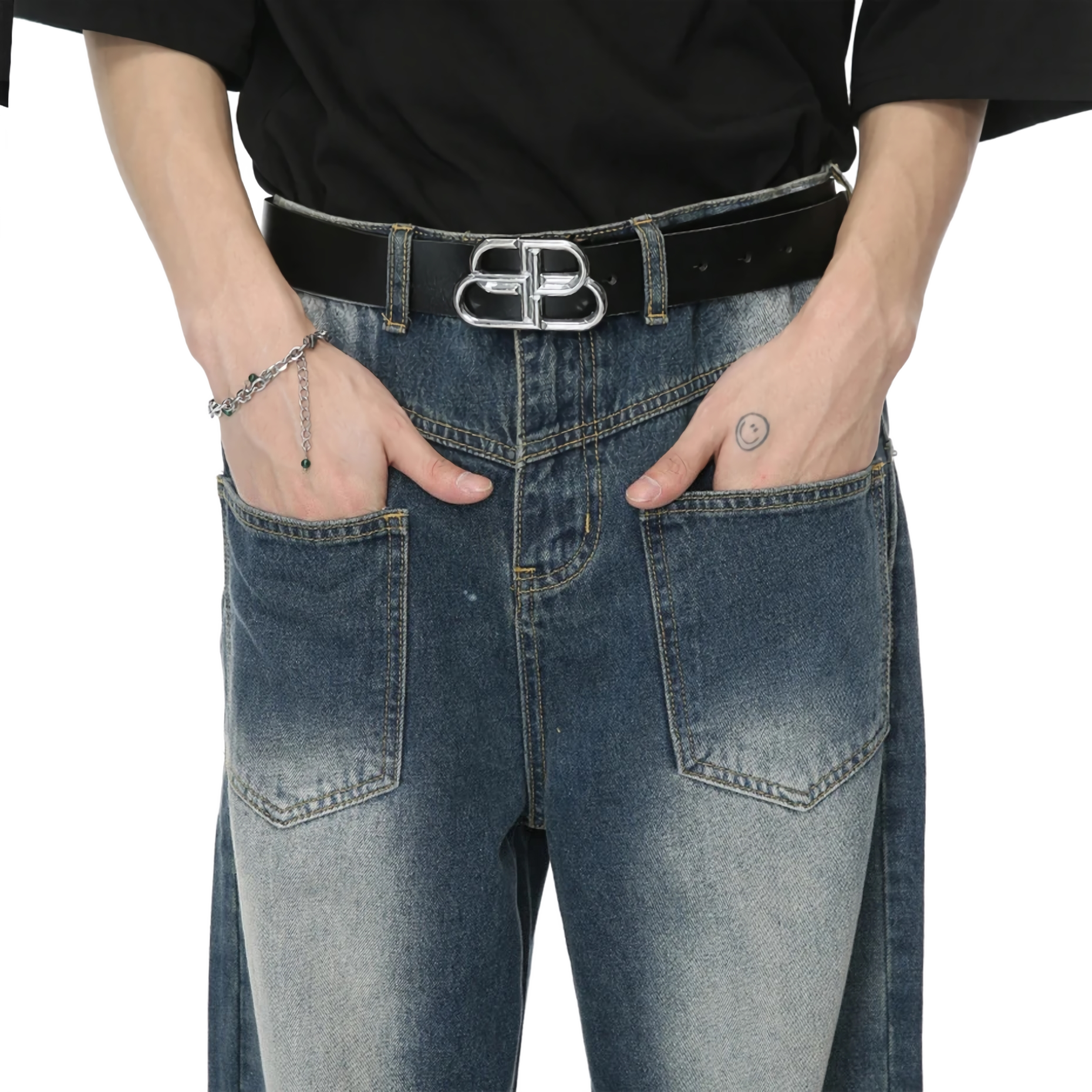 Reverse Pocket Vintage Faded Straight-Leg Jeans