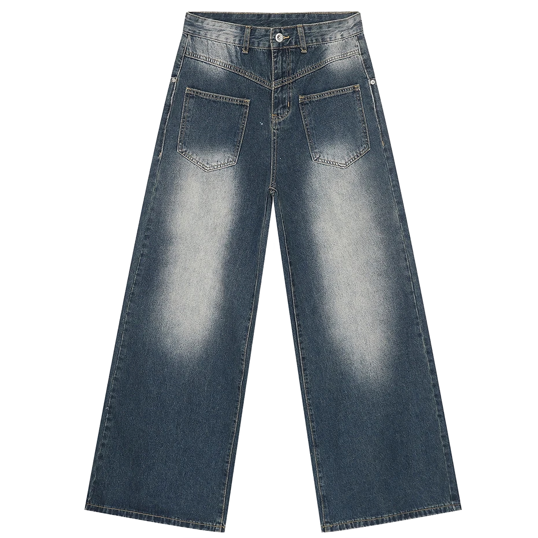 Reverse Pocket Vintage Faded Straight-Leg Jeans