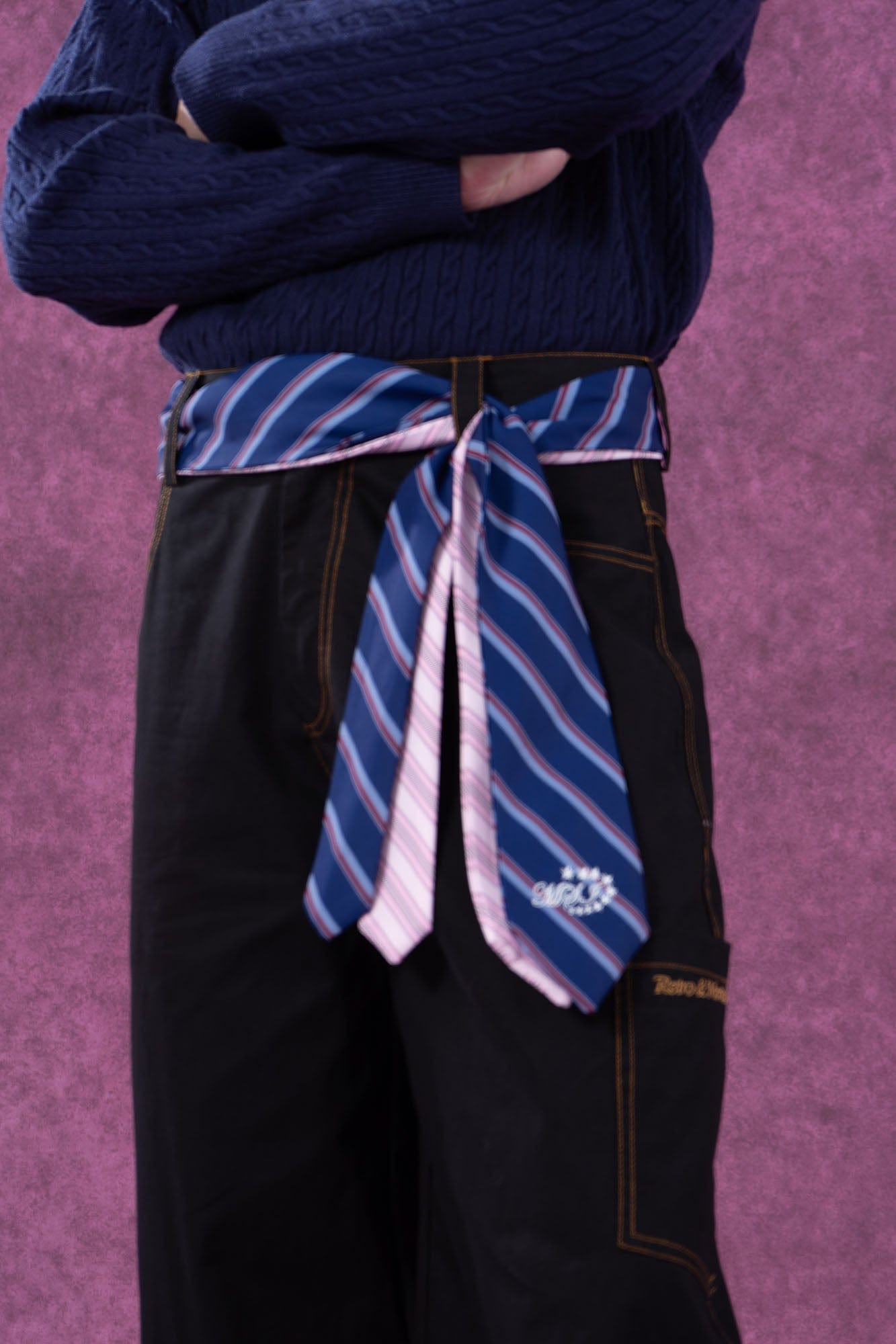 Wide-Leg Pants with Striped Tie Belt