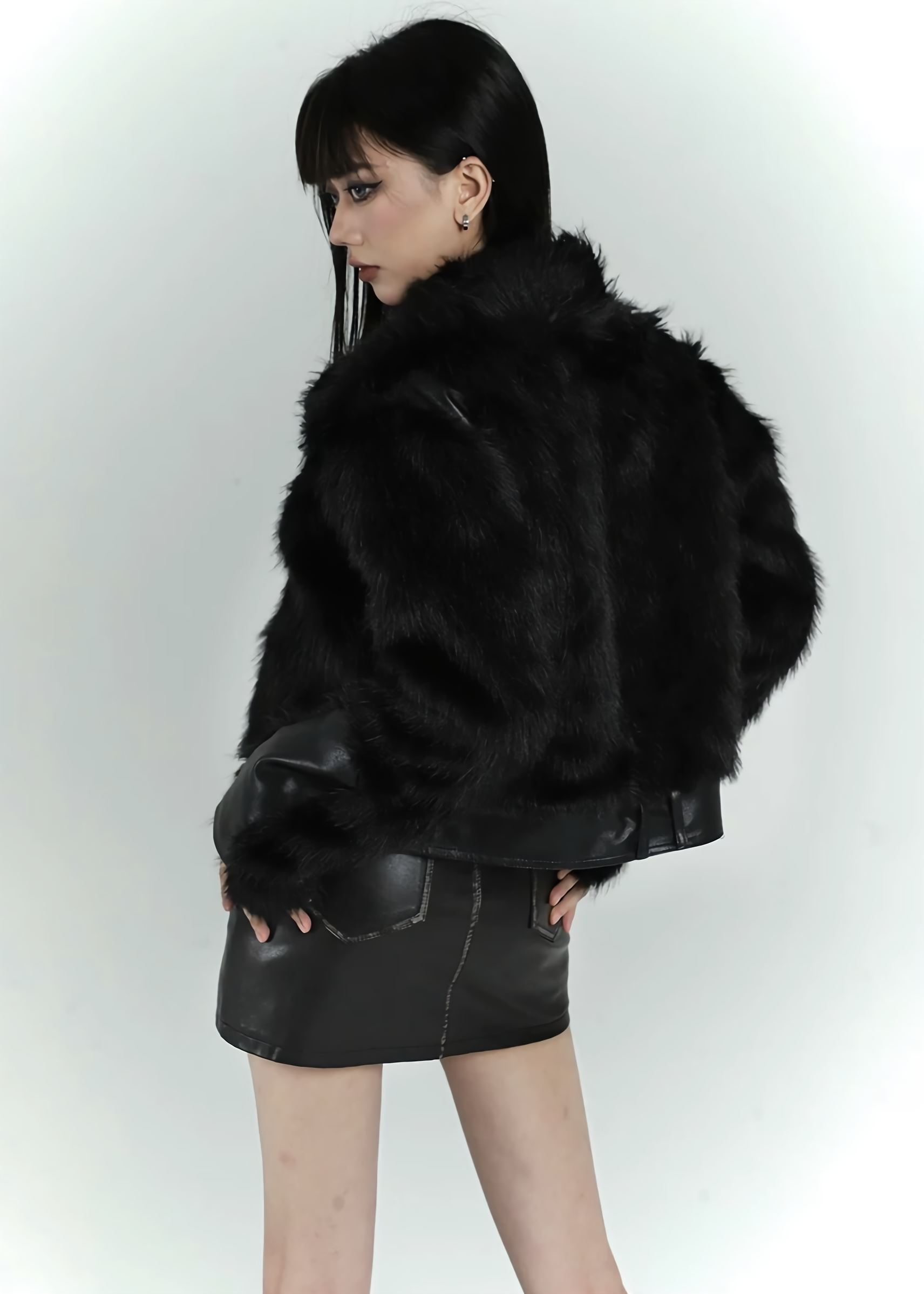 Black Faux Fur Bomber Jacket