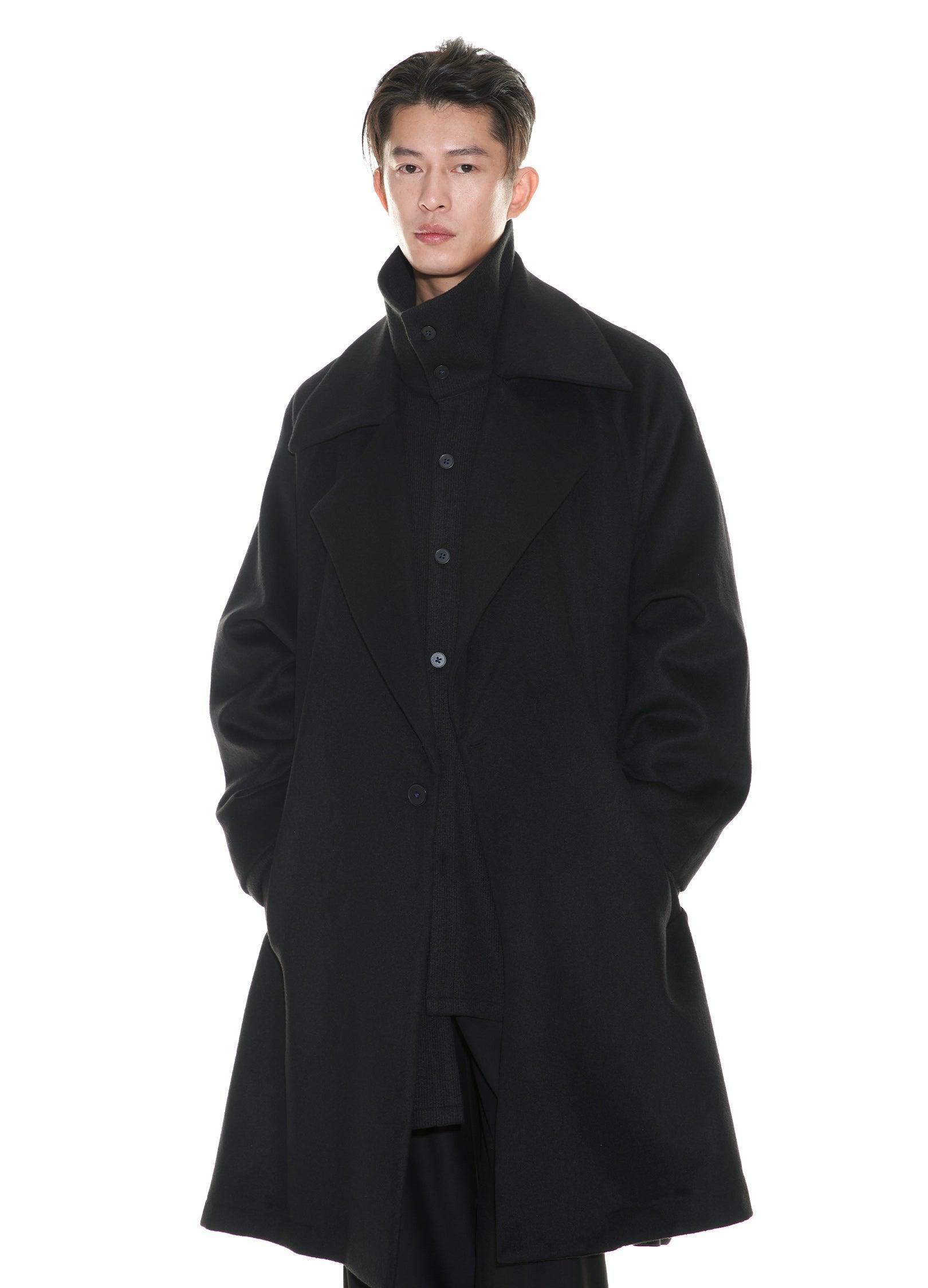 VAPOUR BLUE Double Layer Notch Lapel Overcoat with Removable Hood - chiclara