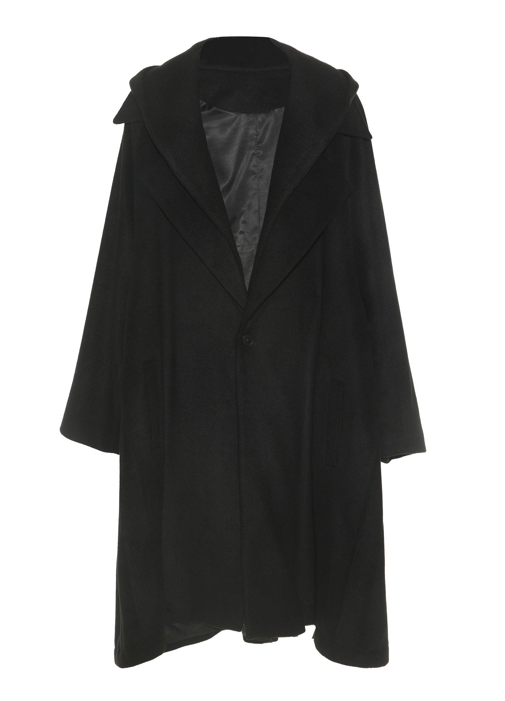 VAPOUR BLUE Double Layer Notch Lapel Overcoat with Removable Hood - chiclara