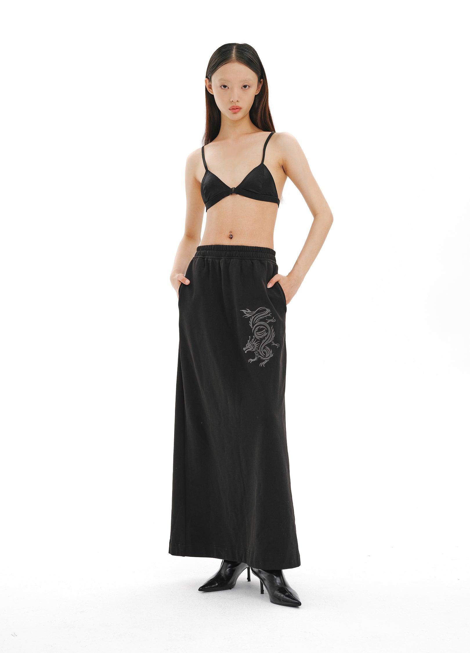 Majestic Dragon Embroidered Wide-Leg Skirt - chiclara