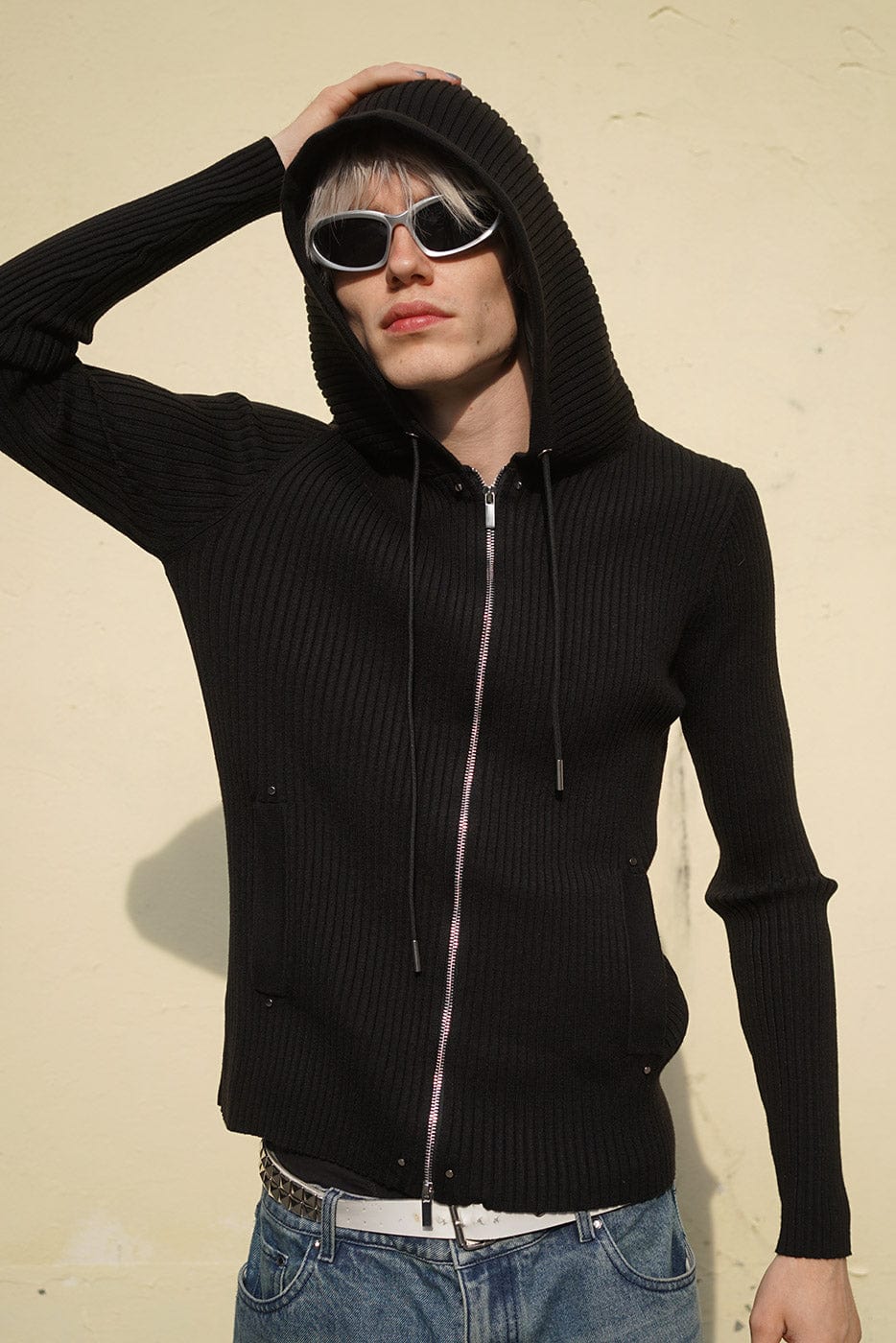 Ribbed Zip-Up Hoodie Sweater