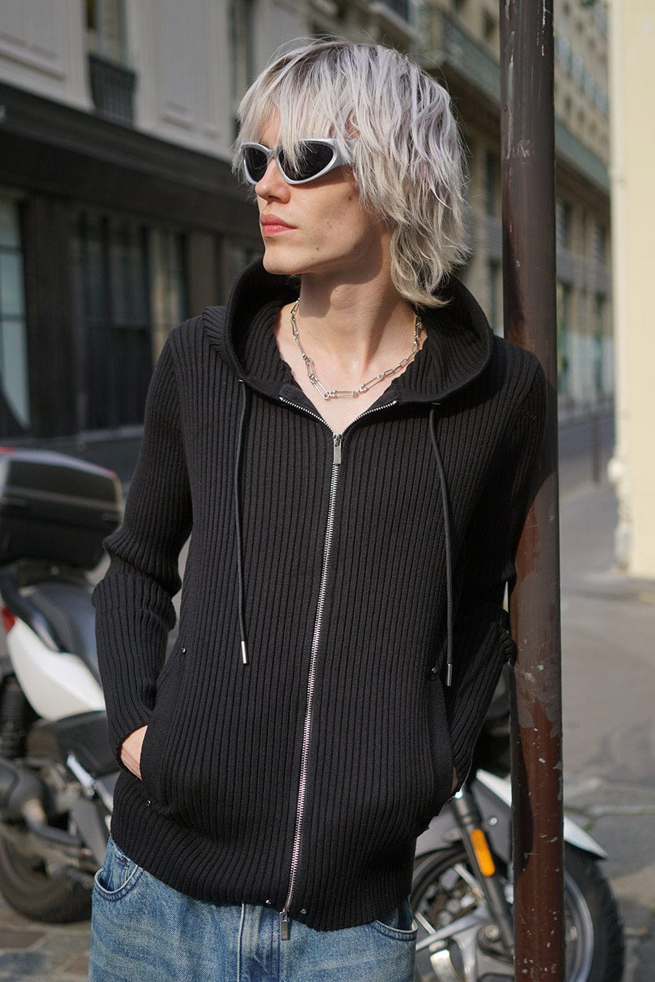 Ribbed Zip-Up Hoodie Sweater