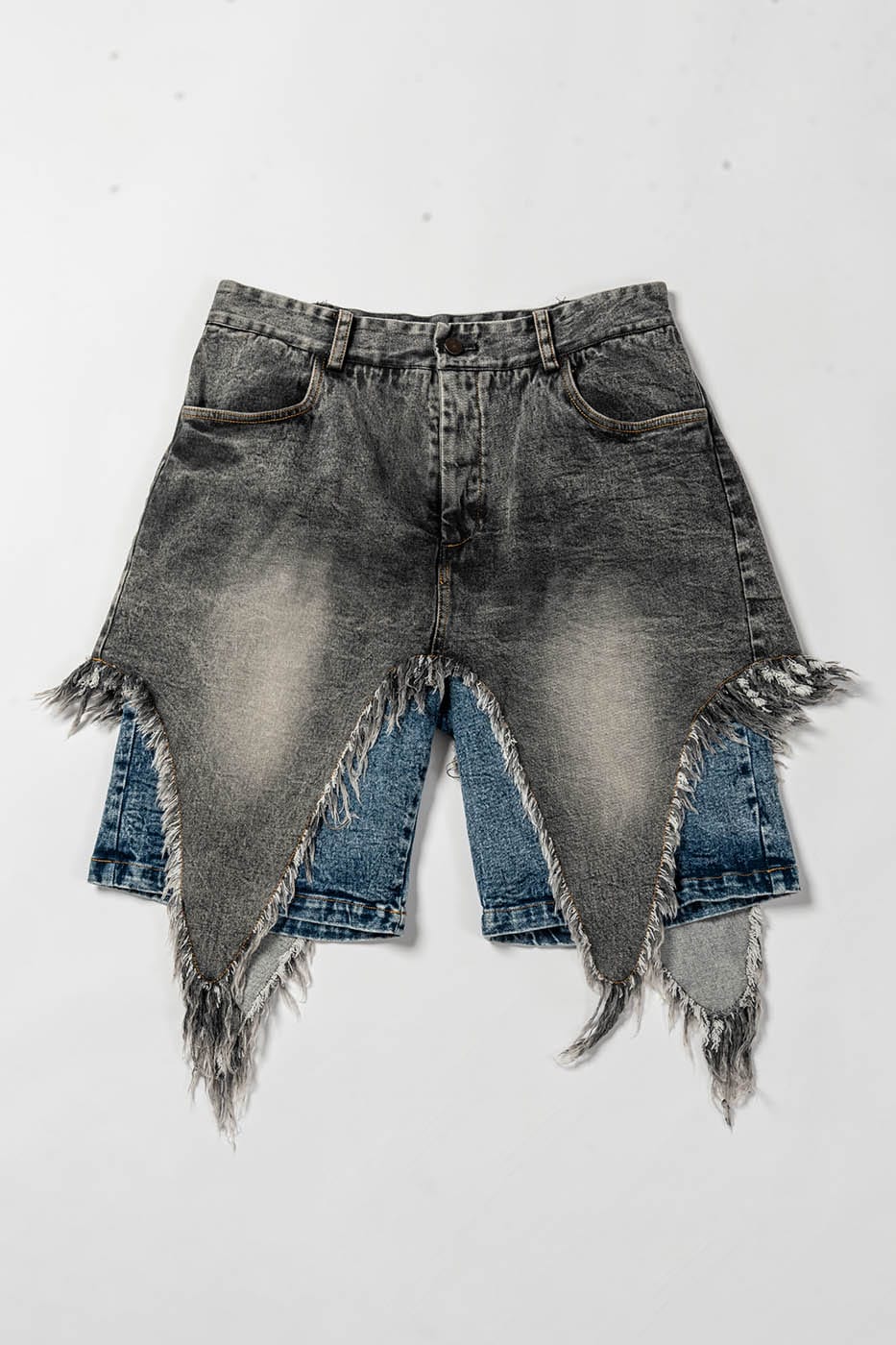 Double Denim Chaps with Distressed Fringe Detail