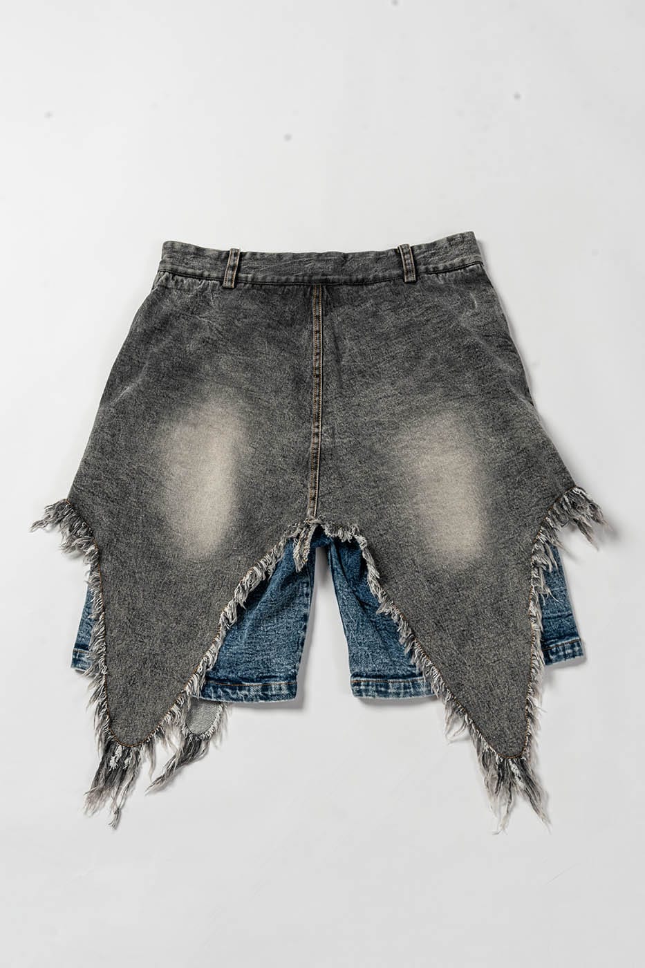 Double Denim Chaps with Distressed Fringe Detail