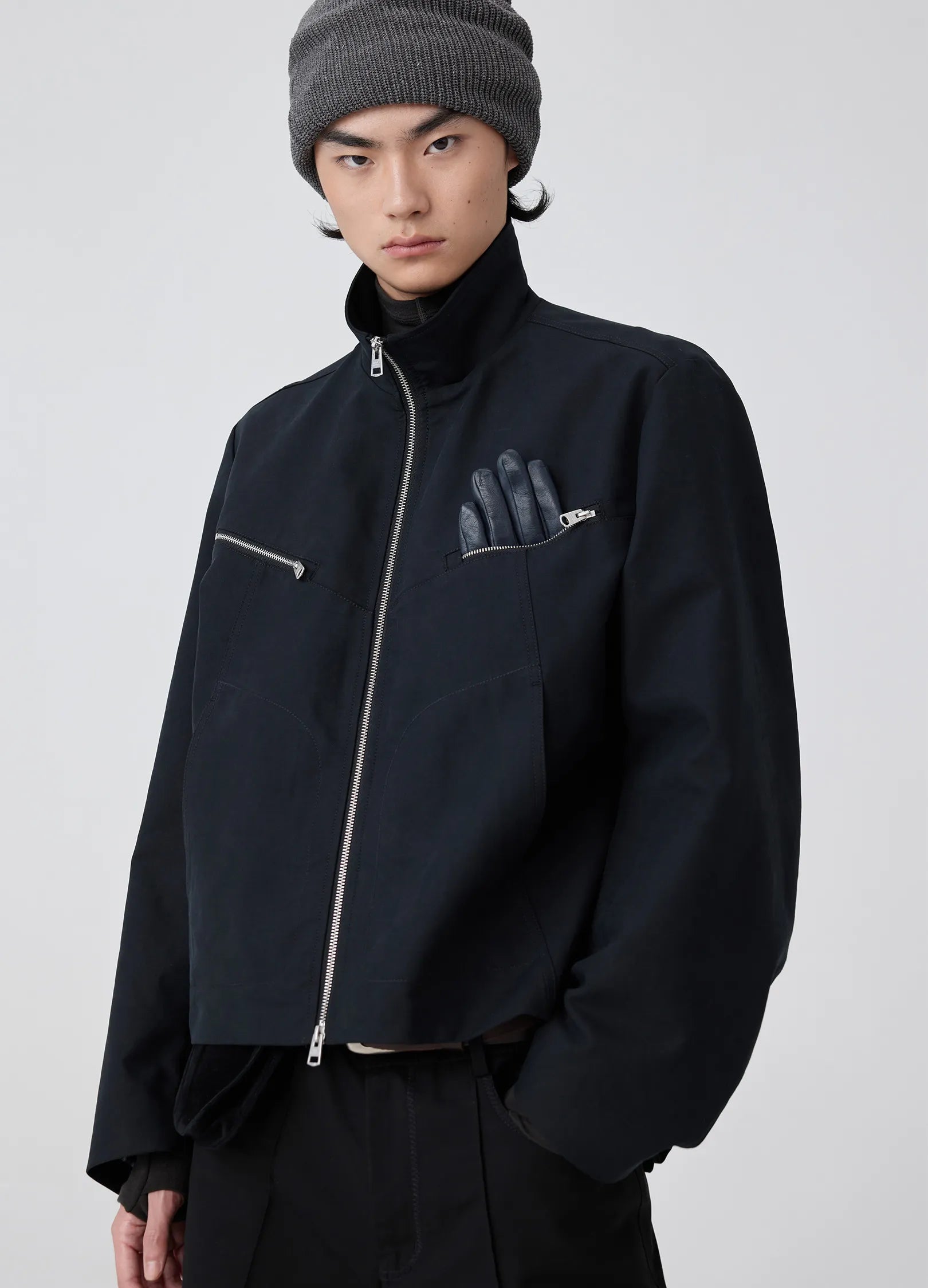 Darted Zip Pocket Bomber Jacket