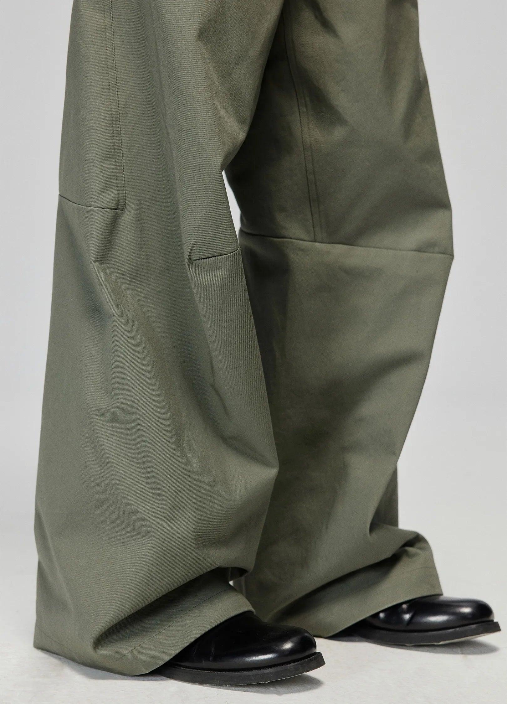 Wide-Leg Cotton Trousers with Darted Knees - chiclara