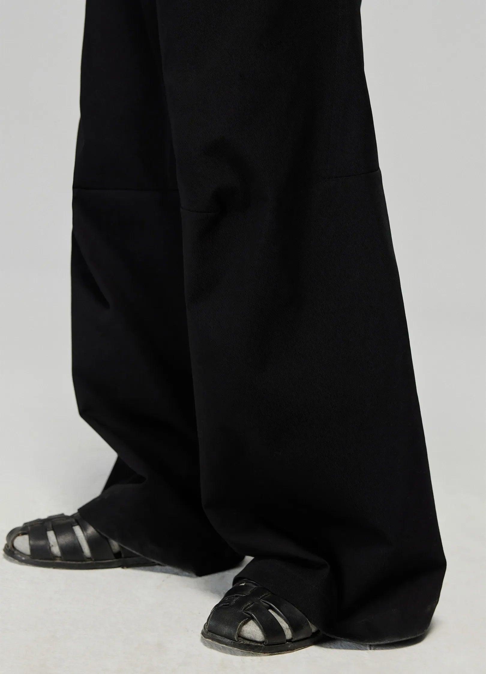 Wide-Leg Cotton Trousers with Darted Knees - chiclara