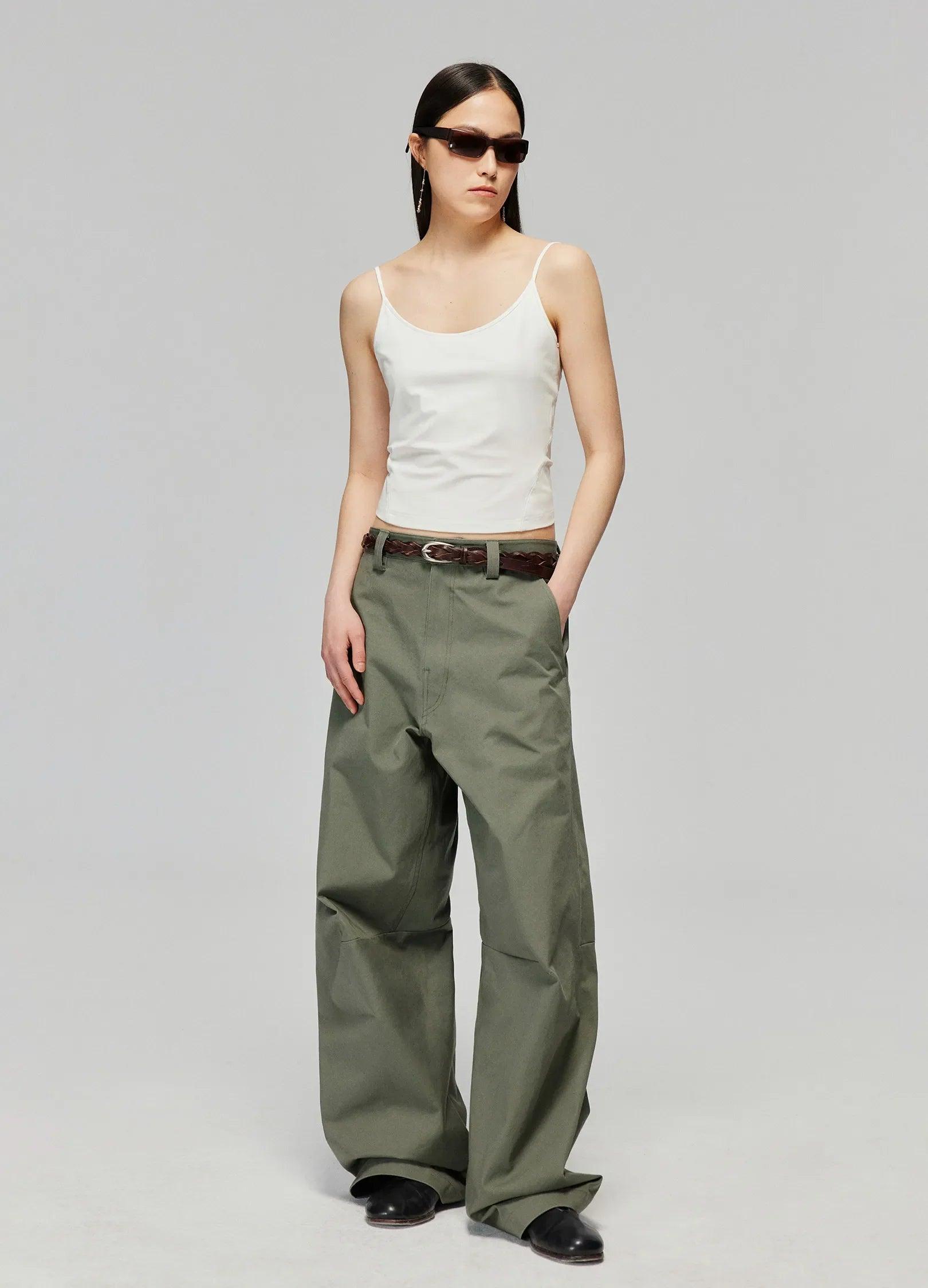 Wide-Leg Cotton Trousers with Darted Knees - chiclara