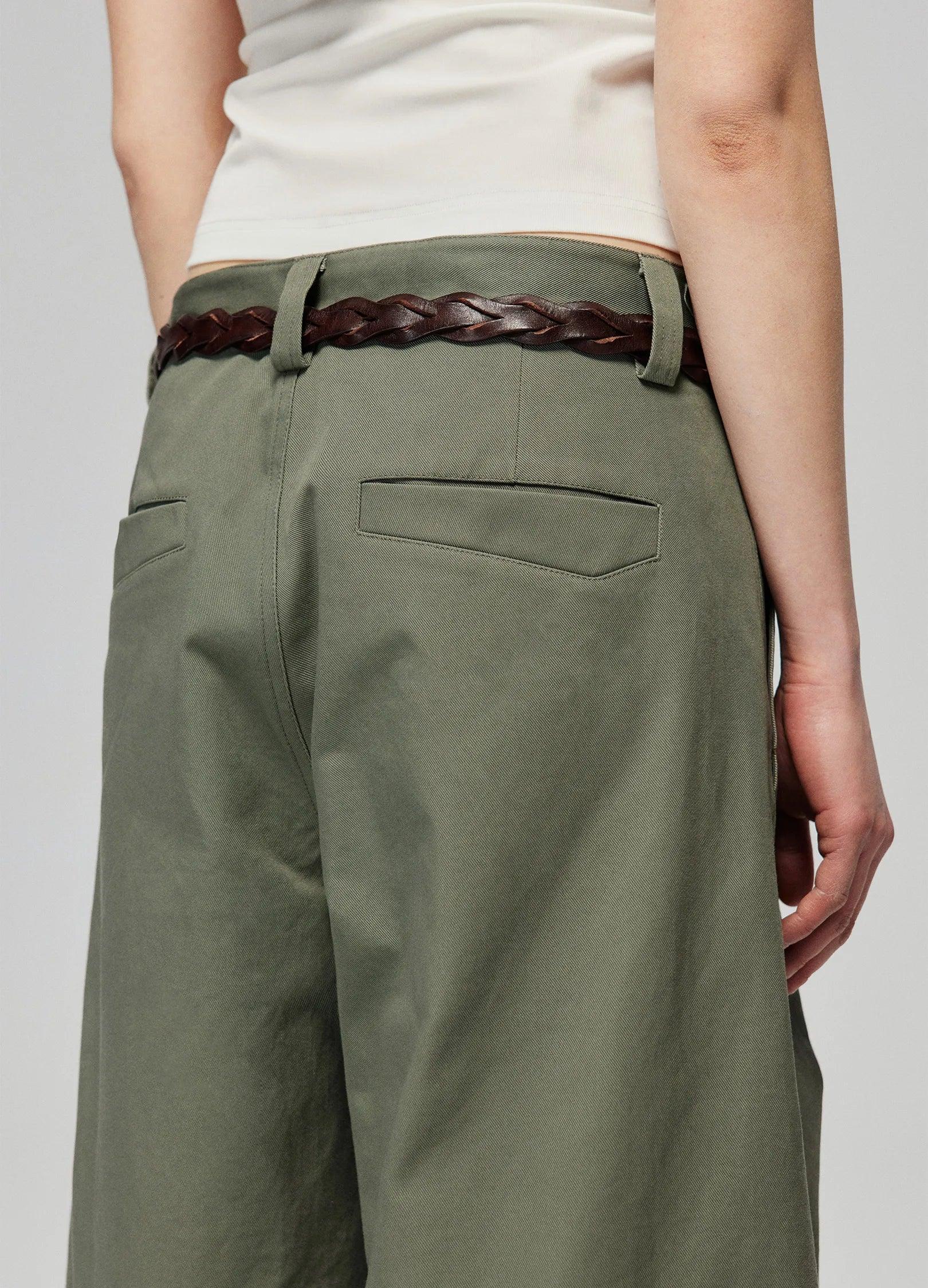 Wide-Leg Cotton Trousers with Darted Knees - chiclara