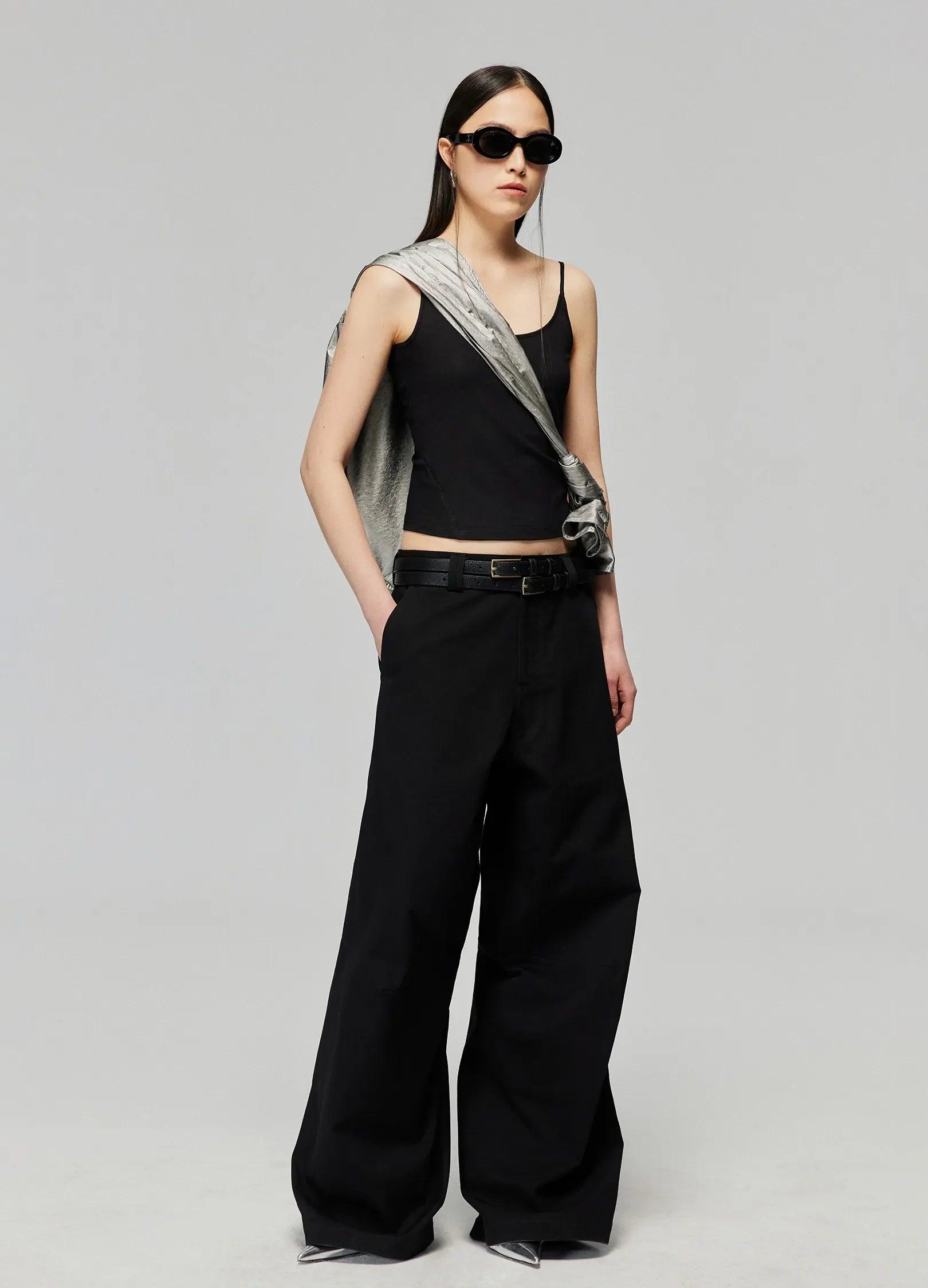 Wide-Leg Cotton Trousers with Darted Knees - chiclara