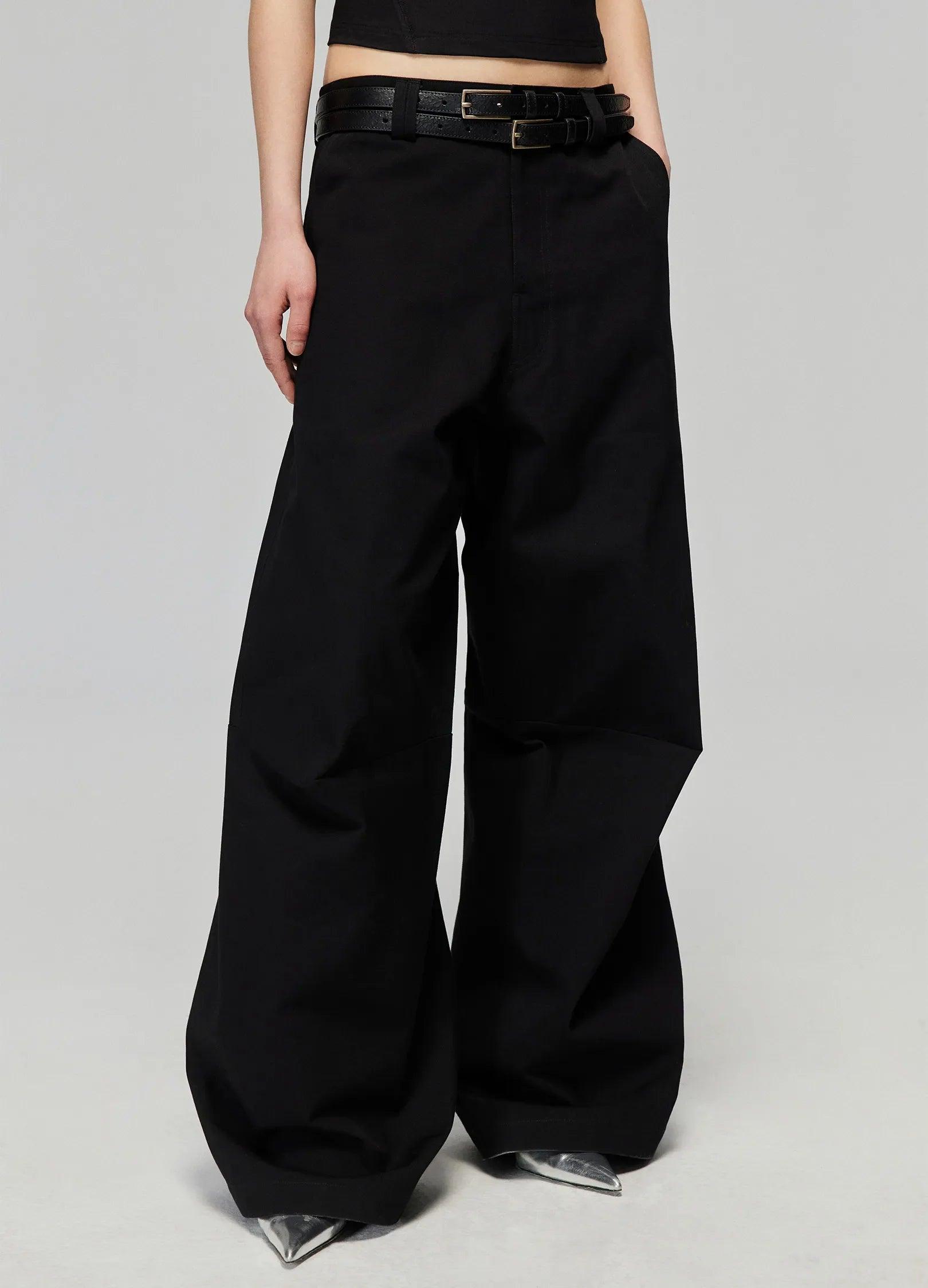 Wide-Leg Cotton Trousers with Darted Knees - chiclara