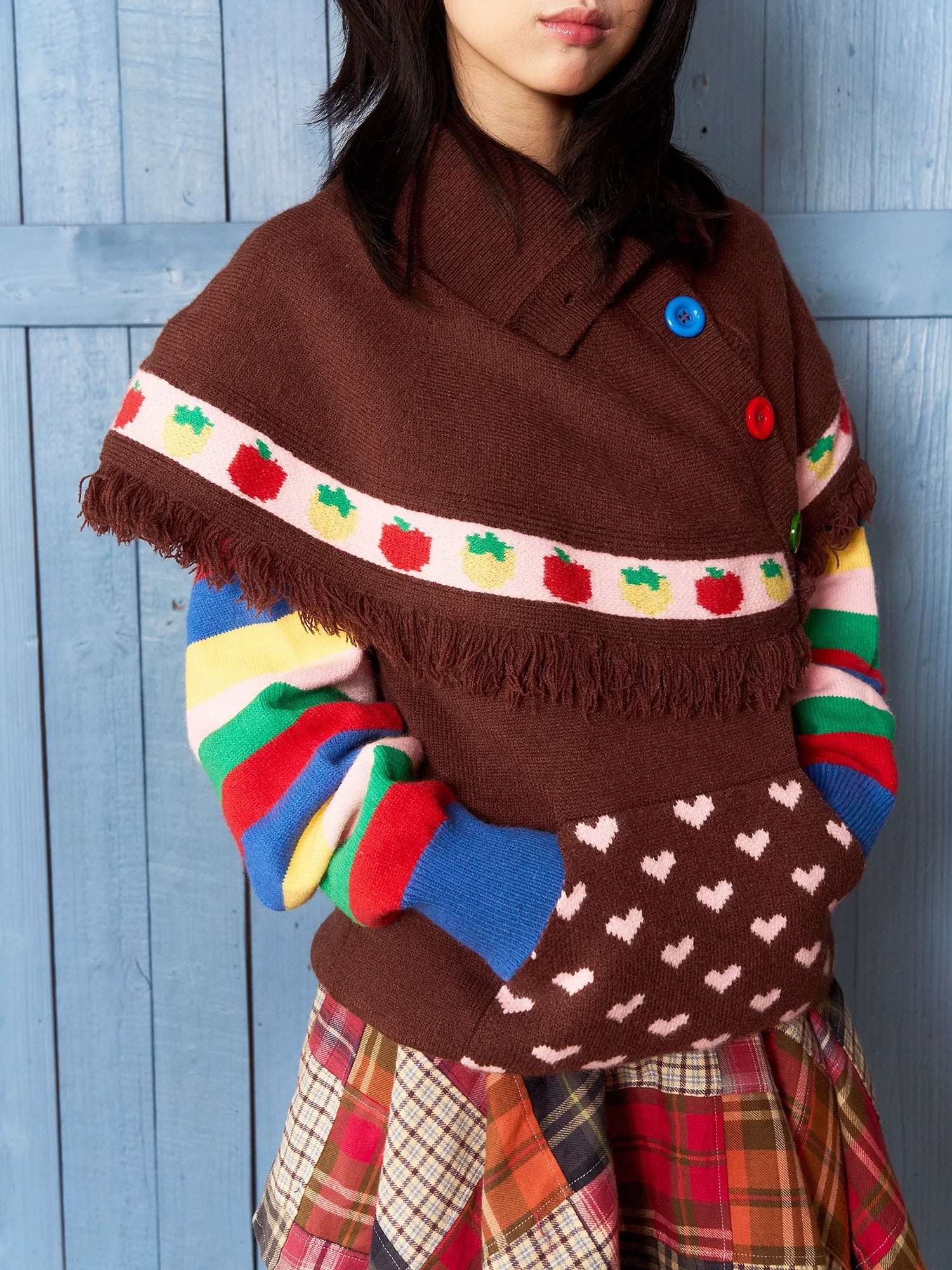 Fruity Hearts Poncho Rainbow Sweater